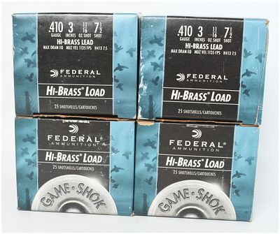 Federal Game-Shok Hi-Brass Load Ammunition .410 Gauge. This lot consists of 100 rounds of 