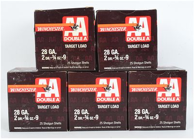 A Lot of 125 Rounds of Winchester AA Target Load 28 Gauge Shotgun Ammunition. This lot consists 