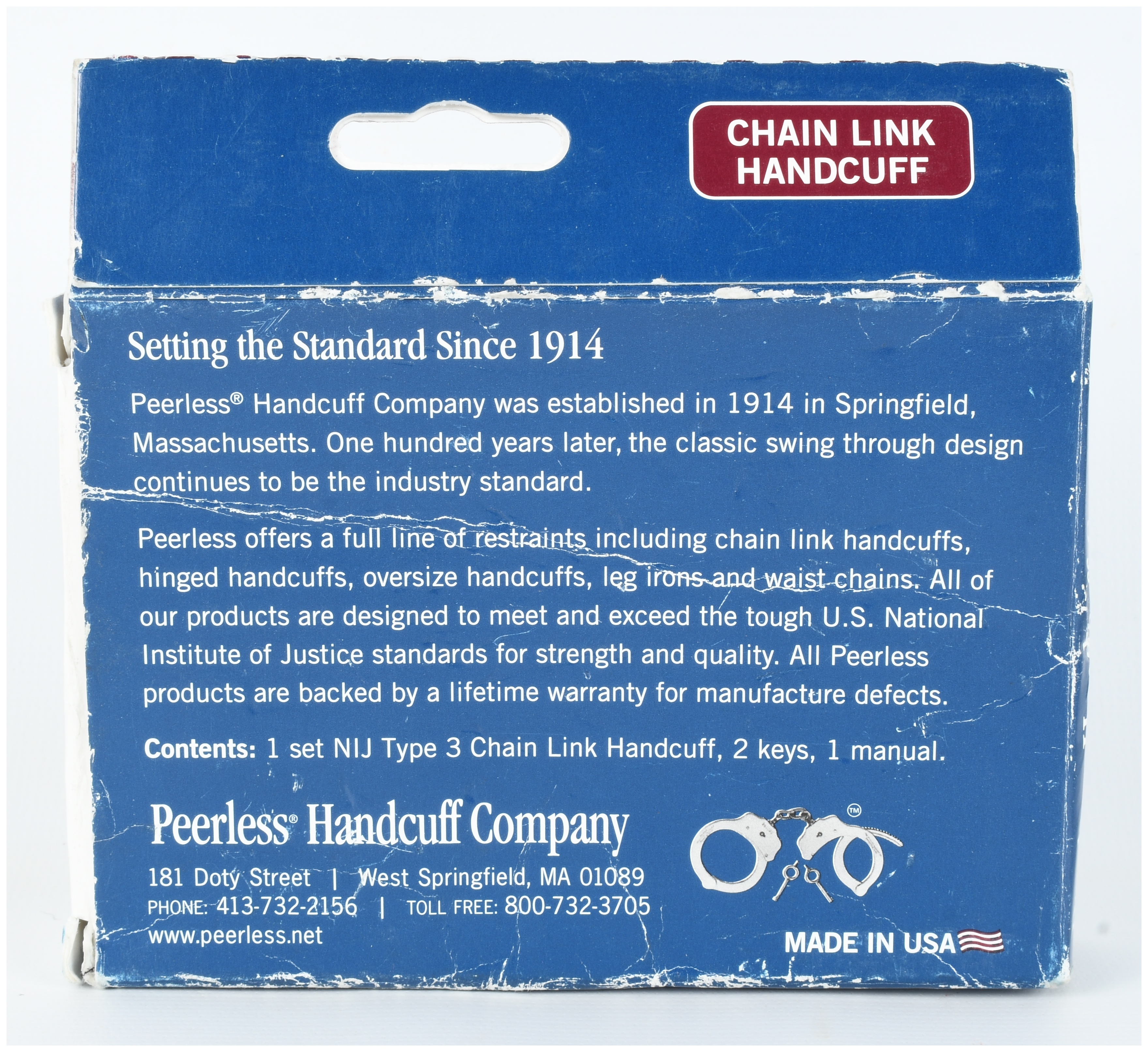 Peerless Handcuff Company Model 700C Chain Link Handcuffs with Original Box