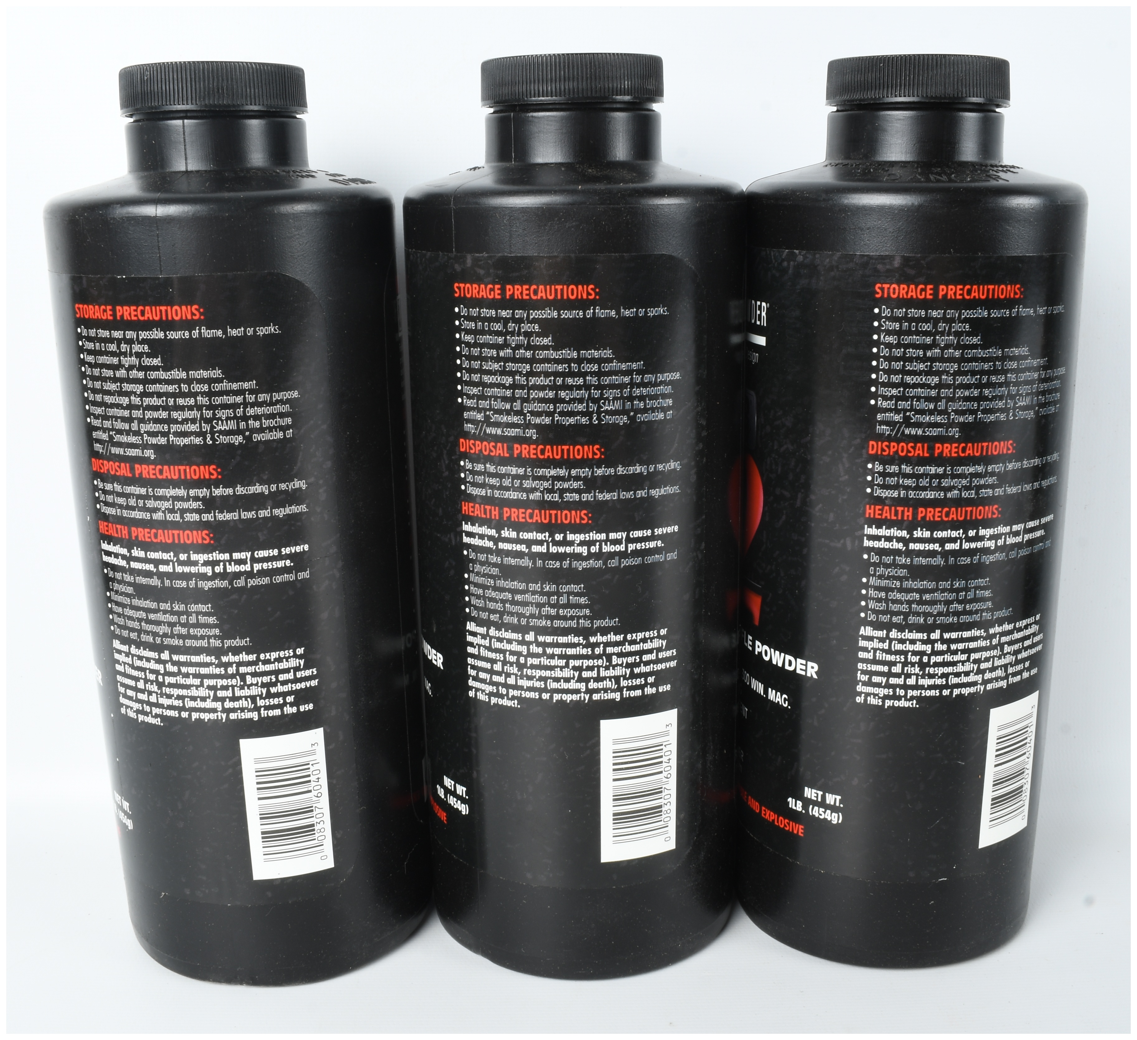Three 1-Pound Containers of Alliant Powder Reloder 22 Smokeless Magnum Rifle Powder
