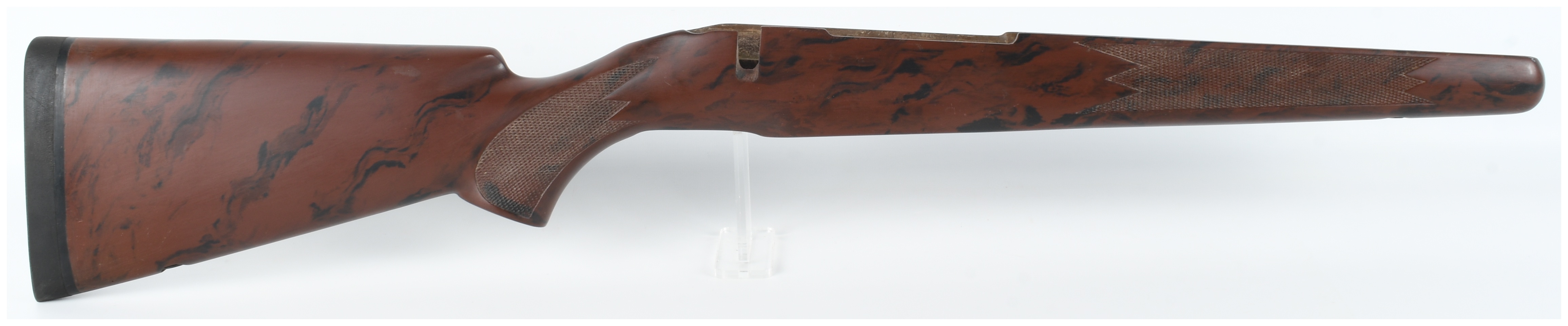 A Bolt-Action Wooden Stock with Marbled Brown and Black Finish