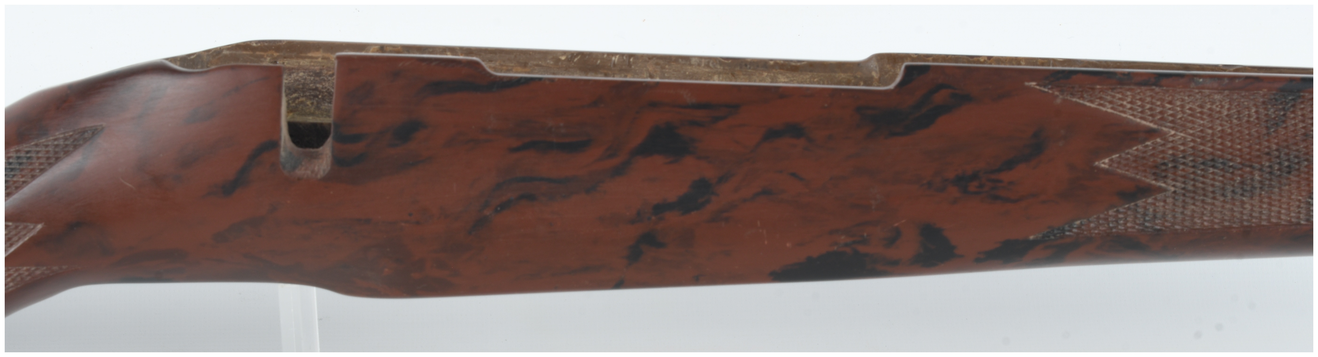 A Bolt-Action Wooden Stock with Marbled Brown and Black Finish