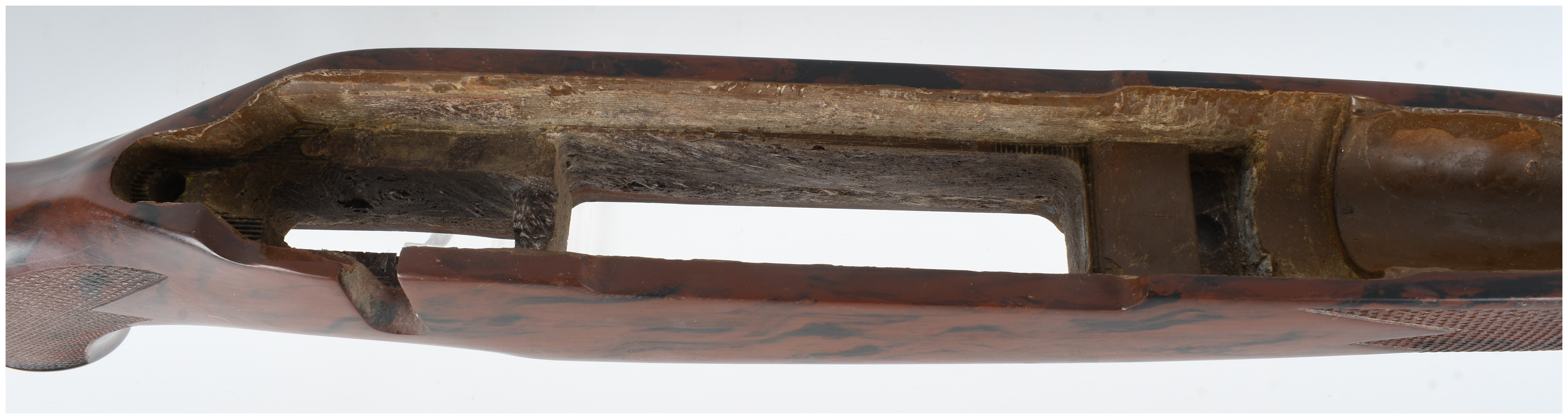 A Bolt-Action Wooden Stock with Marbled Brown and Black Finish