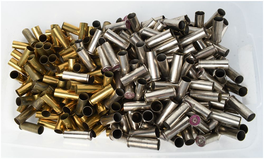 Lot 52: 300 .44 Remington Magnum Brass and Nickel-Plated Spent Ammunition Shell Casings