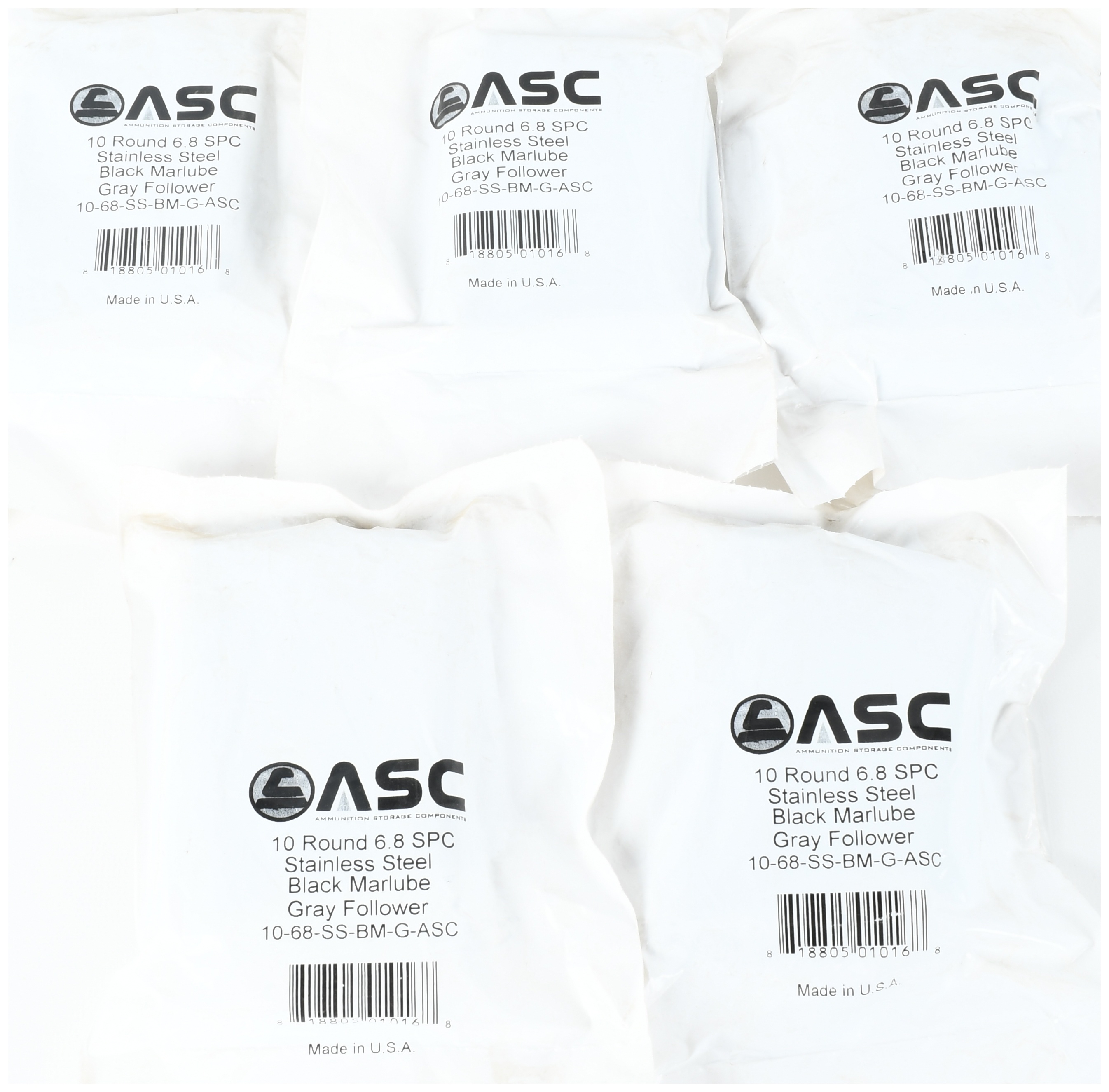 A Lot of 5 ASC 10-68-SS-BM-G-ASC 10-Round Stainless Steel Magazines 6.8 SPC