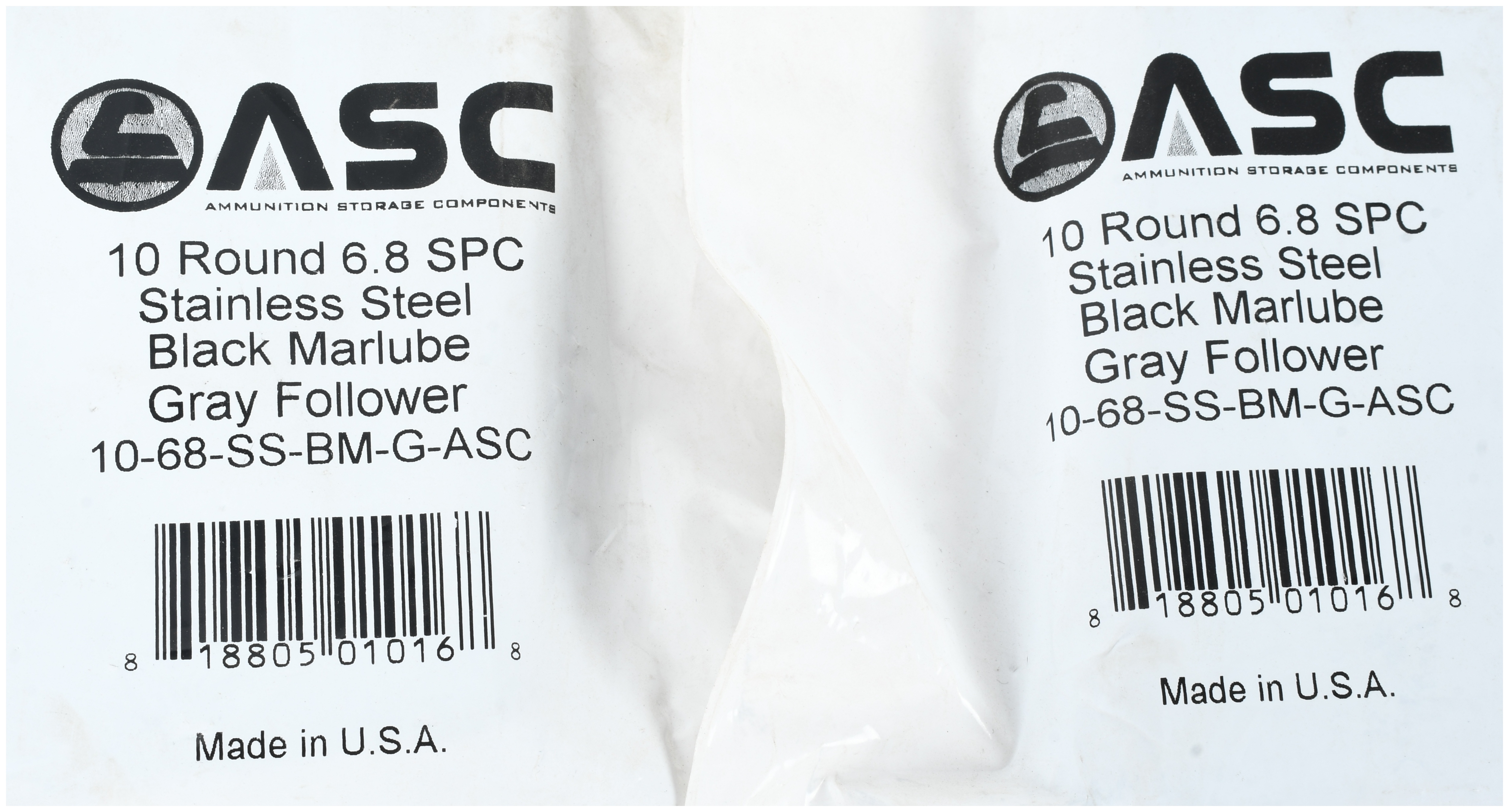 A Lot of 5 ASC 10-68-SS-BM-G-ASC 10-Round Stainless Steel Magazines 6.8 SPC