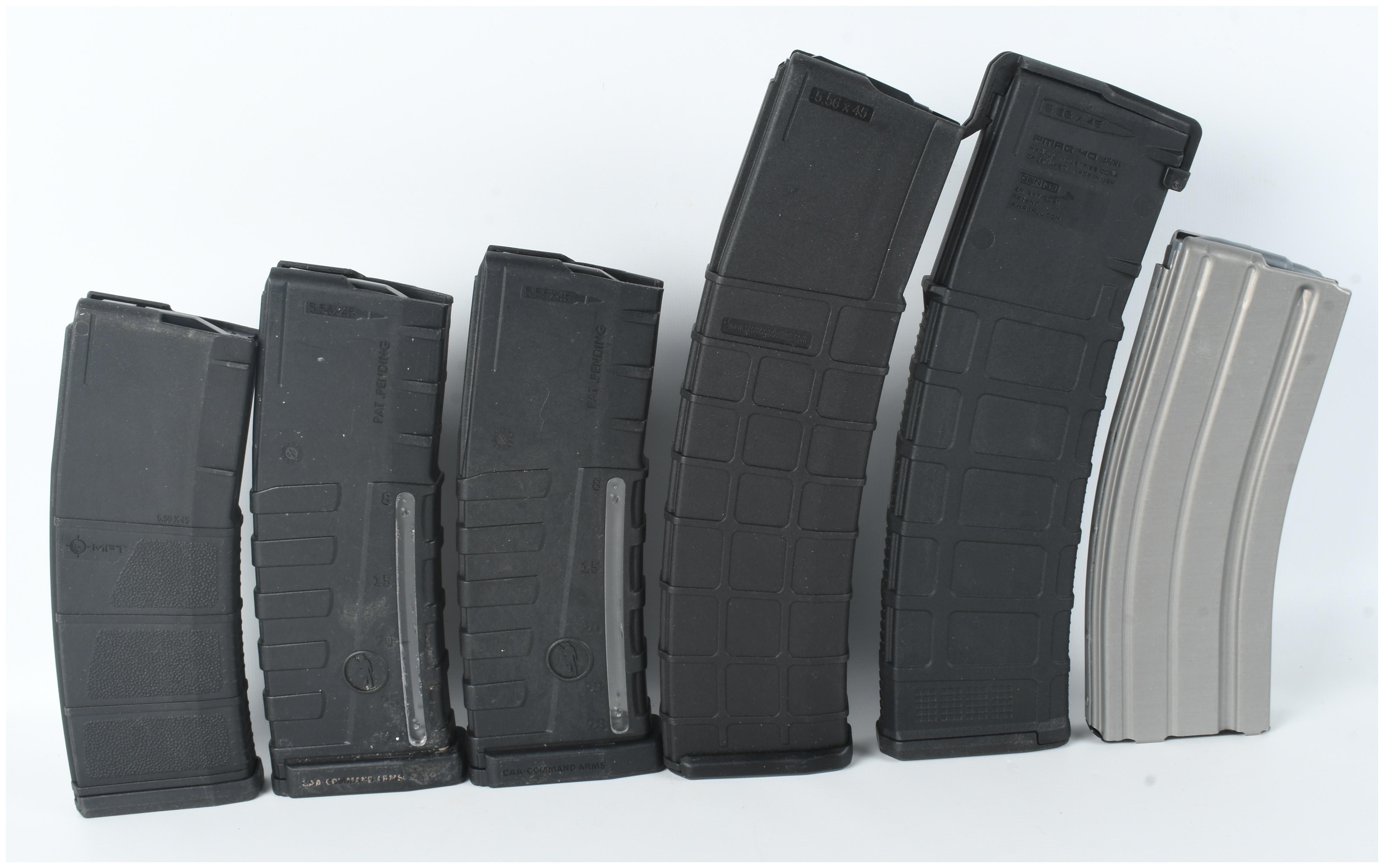 A Collection of Six AR-15 Rifle Magazines 5.56x45mm NATO