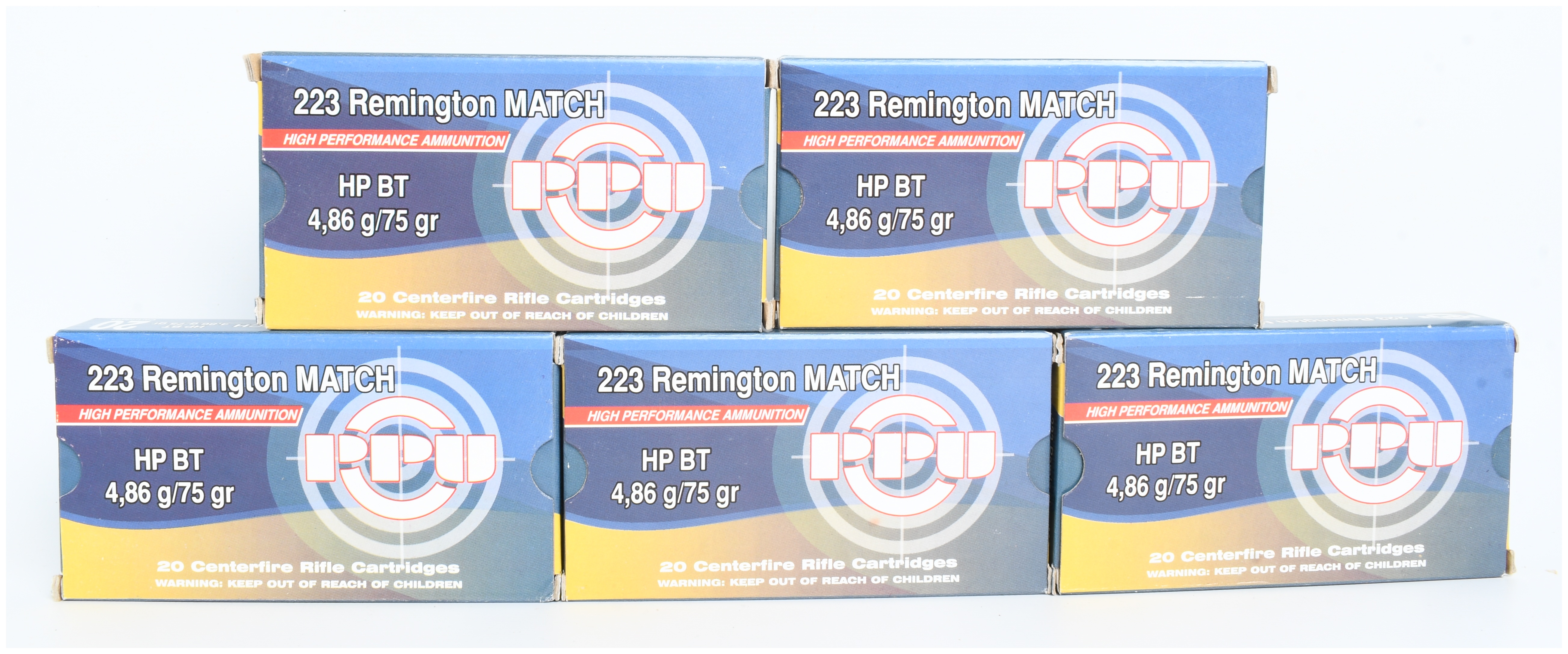 PPU .223 Remington Match 75 Grain HP BT Ammunition Lot of 100 Rounds