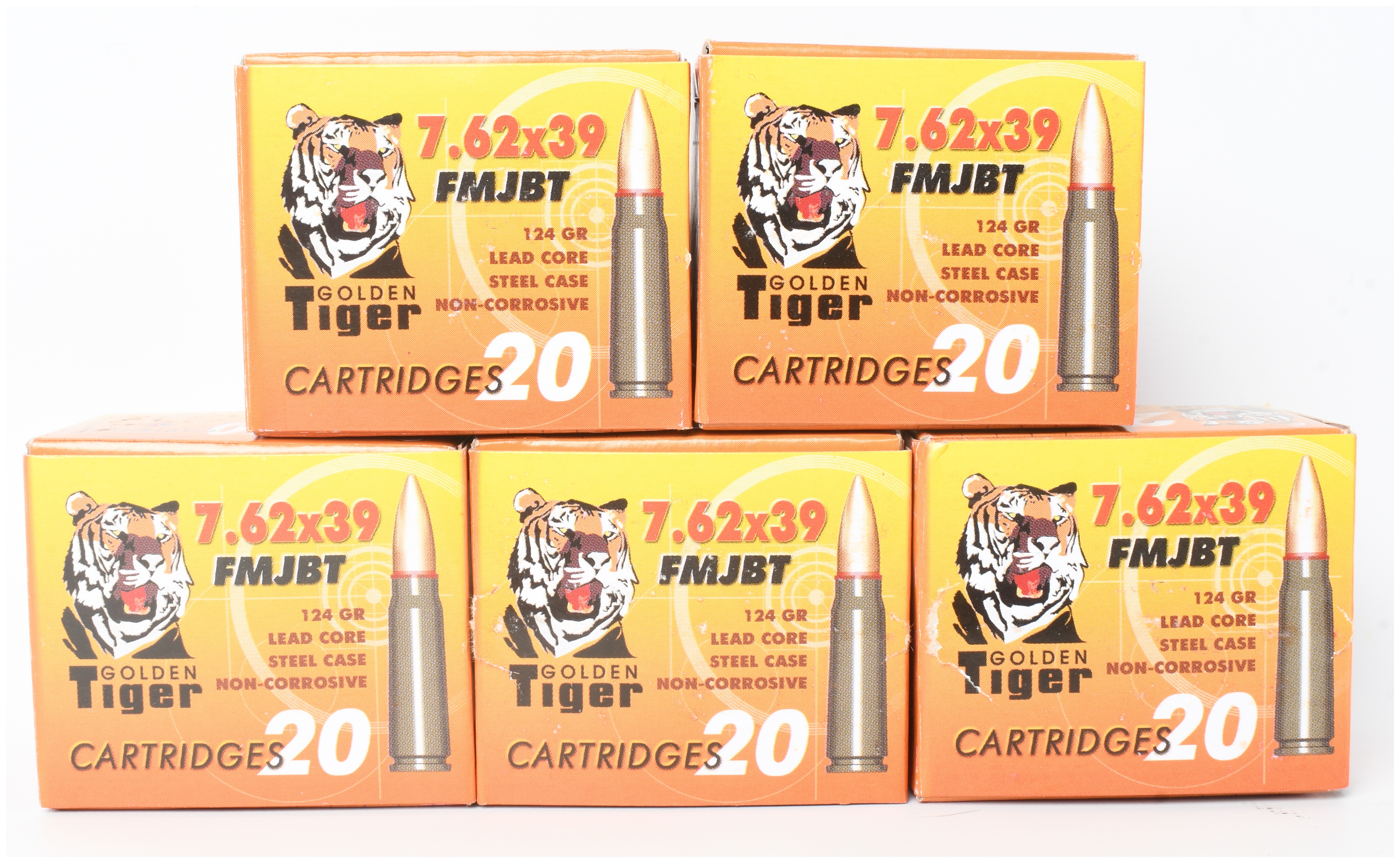 A Lot of 100 Rounds of Golden Tiger 7.62x39mm FMJBT Ammunition
