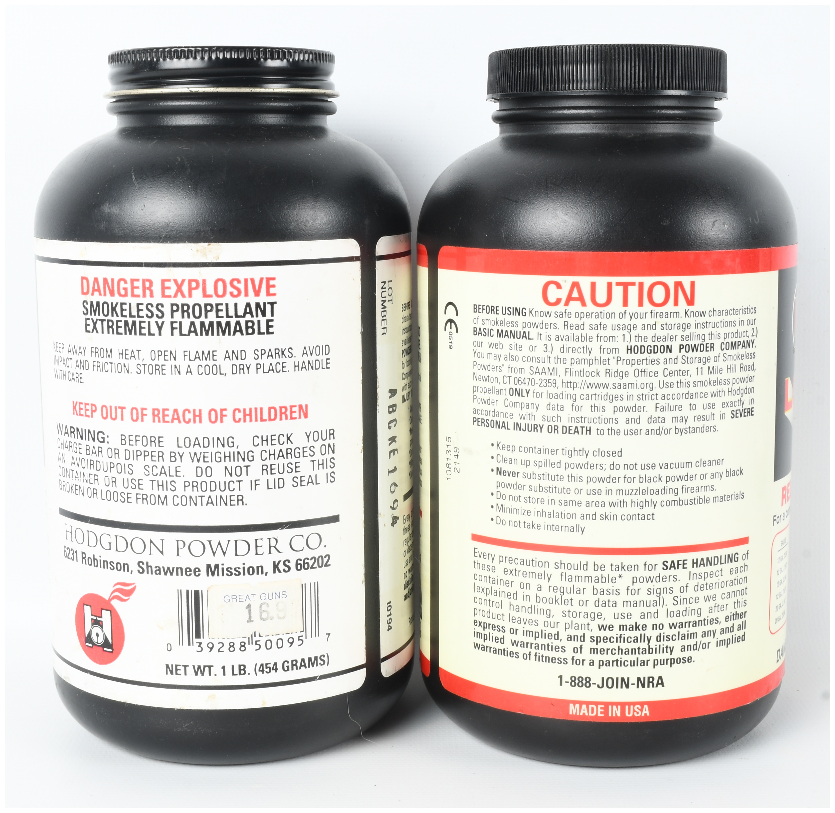 A Pair of Hodgdon Smokeless Propellant Powders, 2 lbs Total