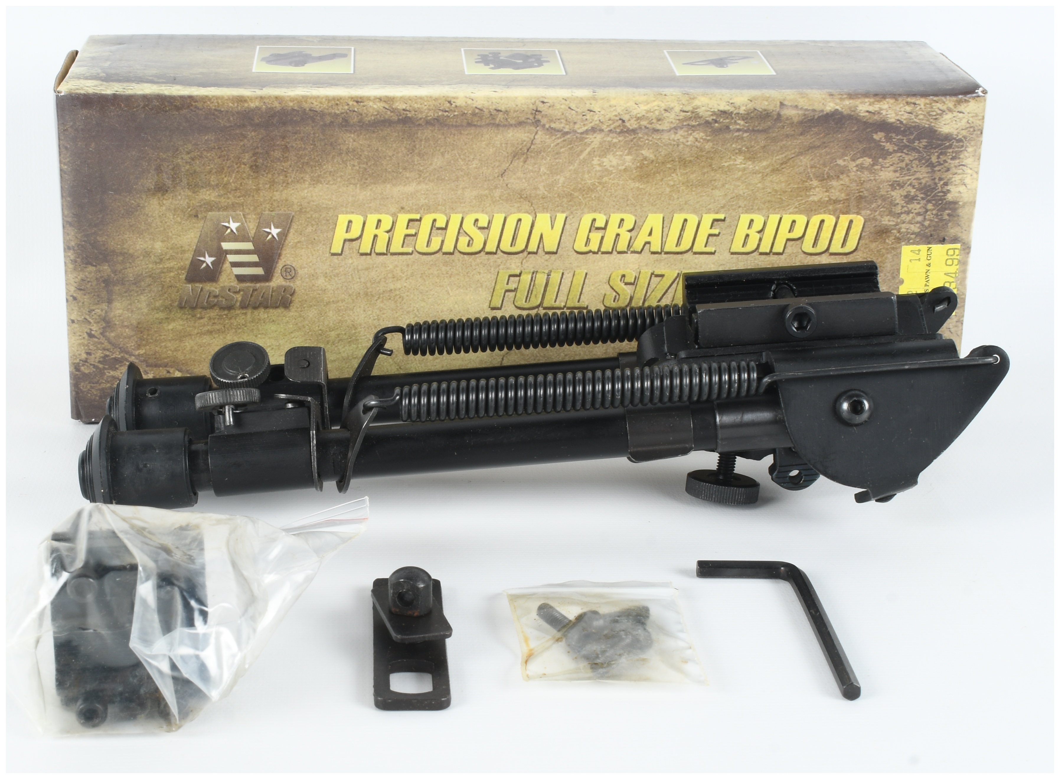 An NcSTAR Precision Grade Full Size Bipod with Mounting Accessories