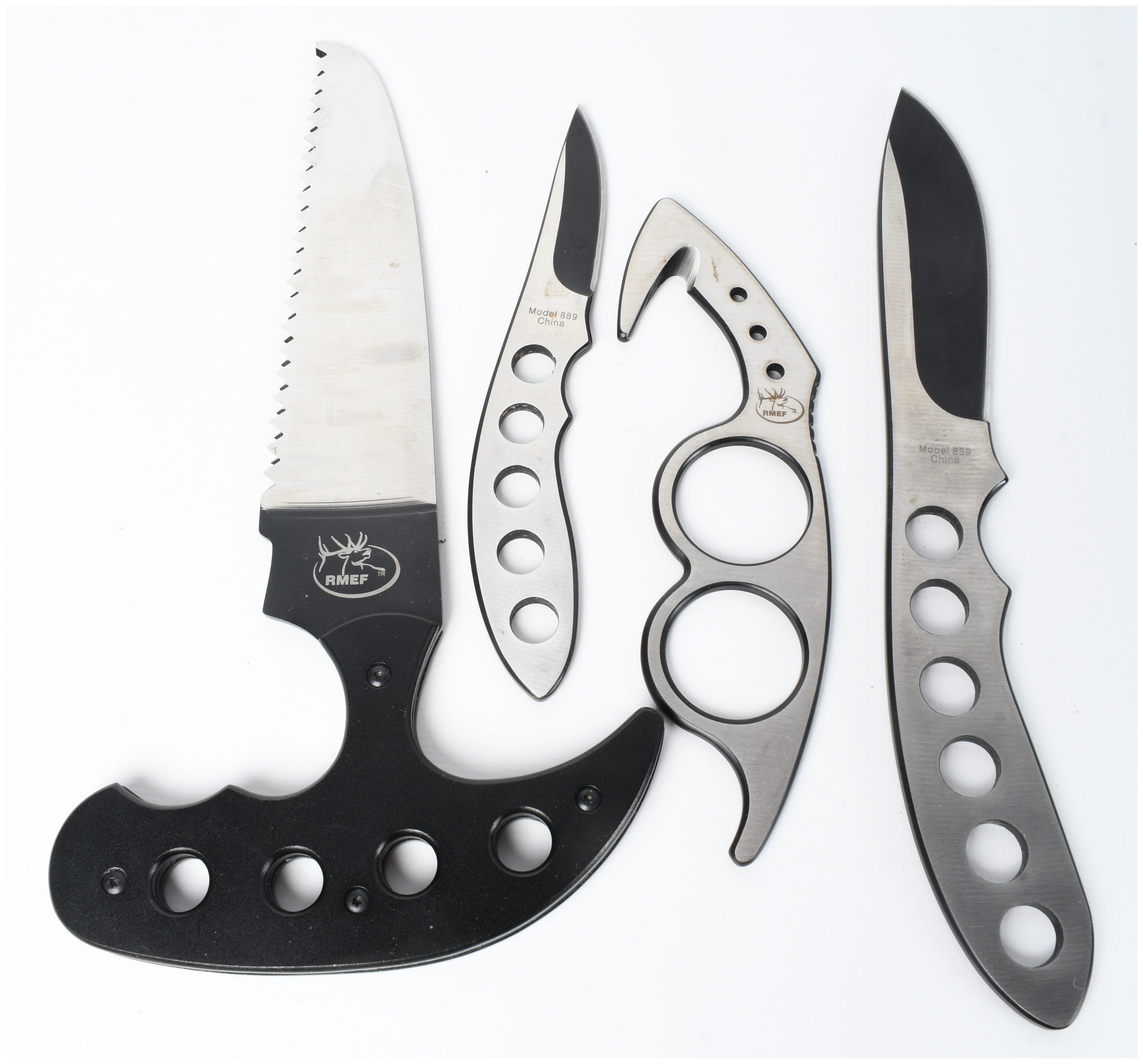 Two Rocky Mountain Elk Foundation RMEF Hunting and Field Dressing Knife Sets with Sheaths
