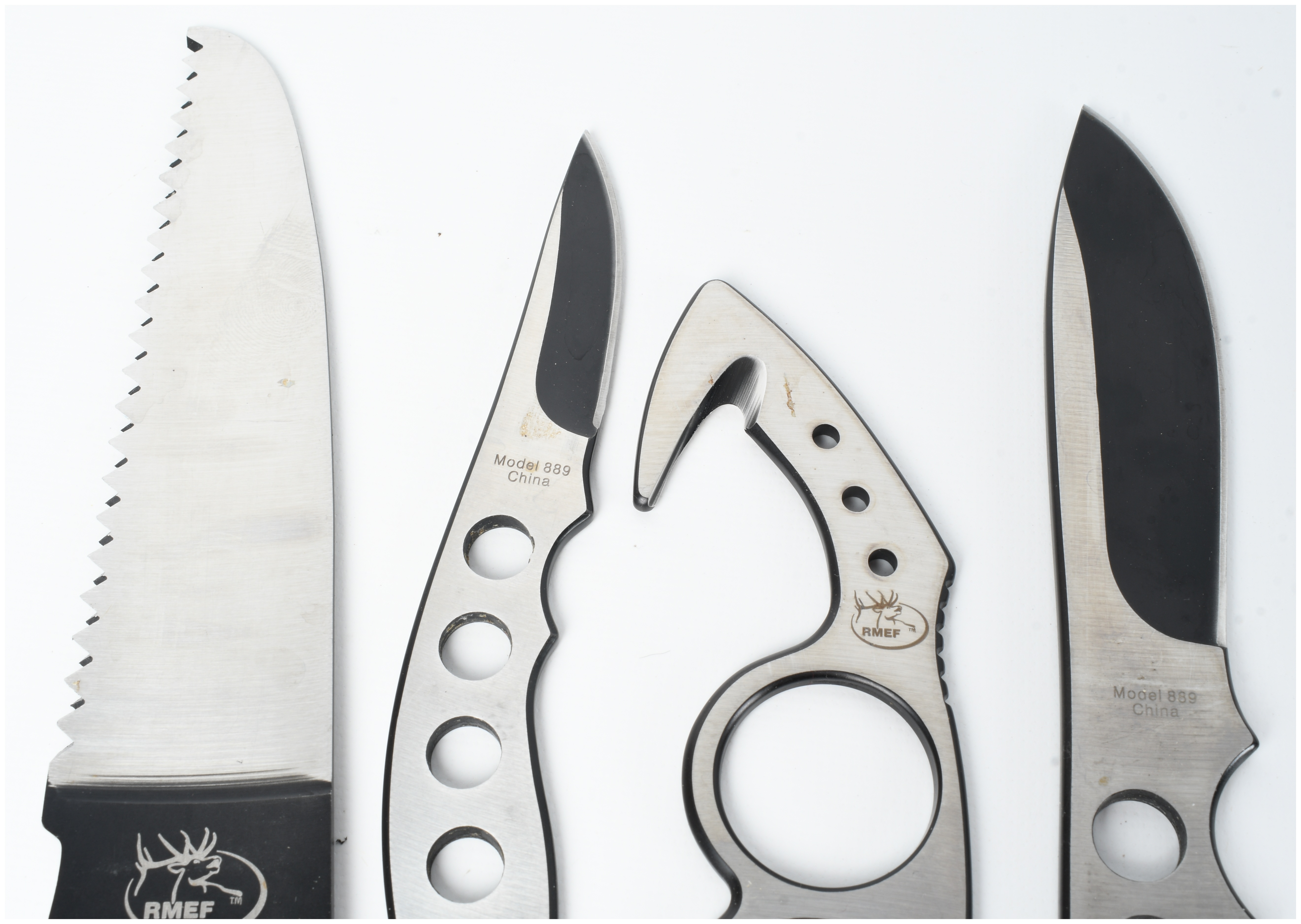 Two Rocky Mountain Elk Foundation RMEF Hunting and Field Dressing Knife Sets with Sheaths