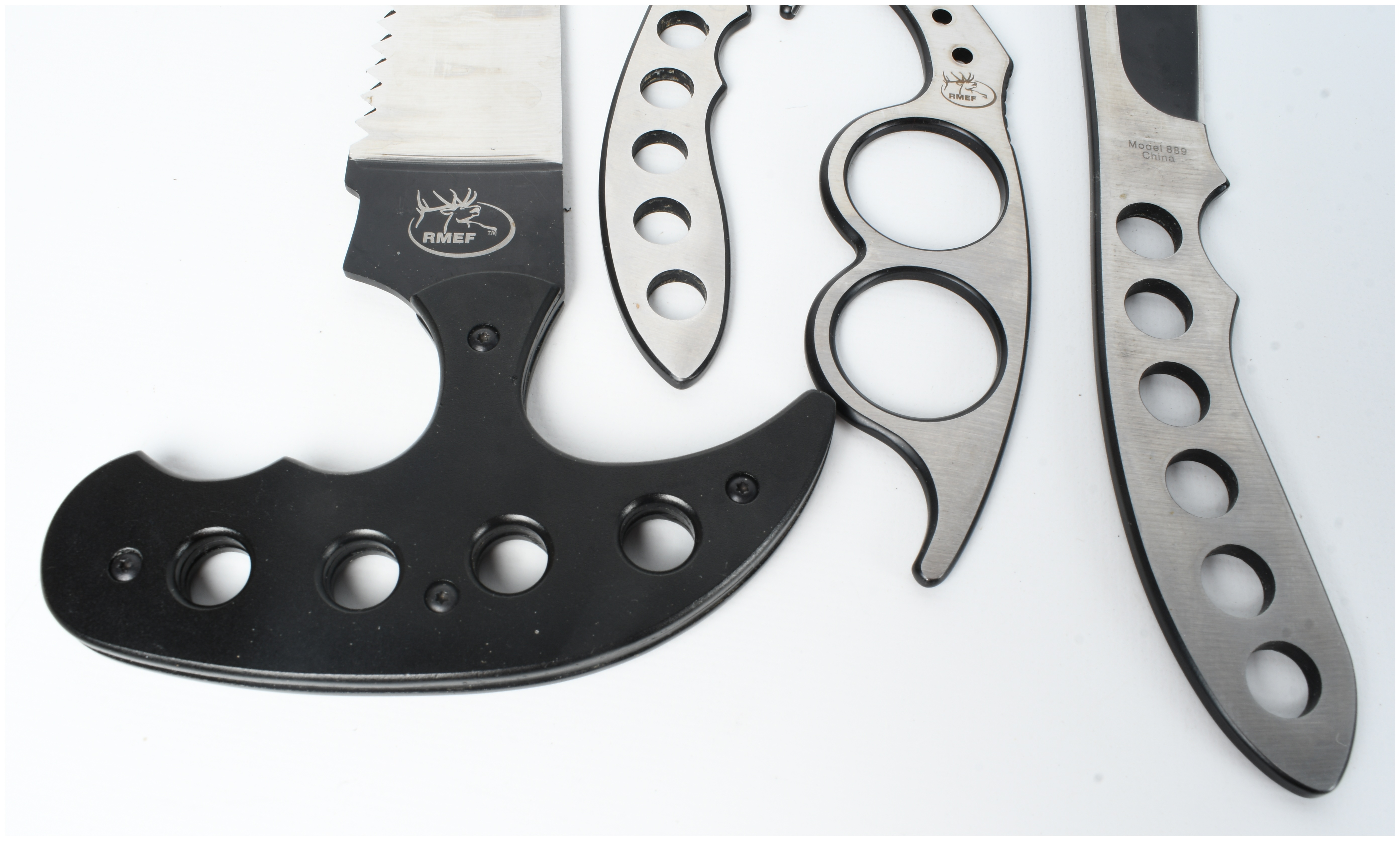 Two Rocky Mountain Elk Foundation RMEF Hunting and Field Dressing Knife Sets with Sheaths
