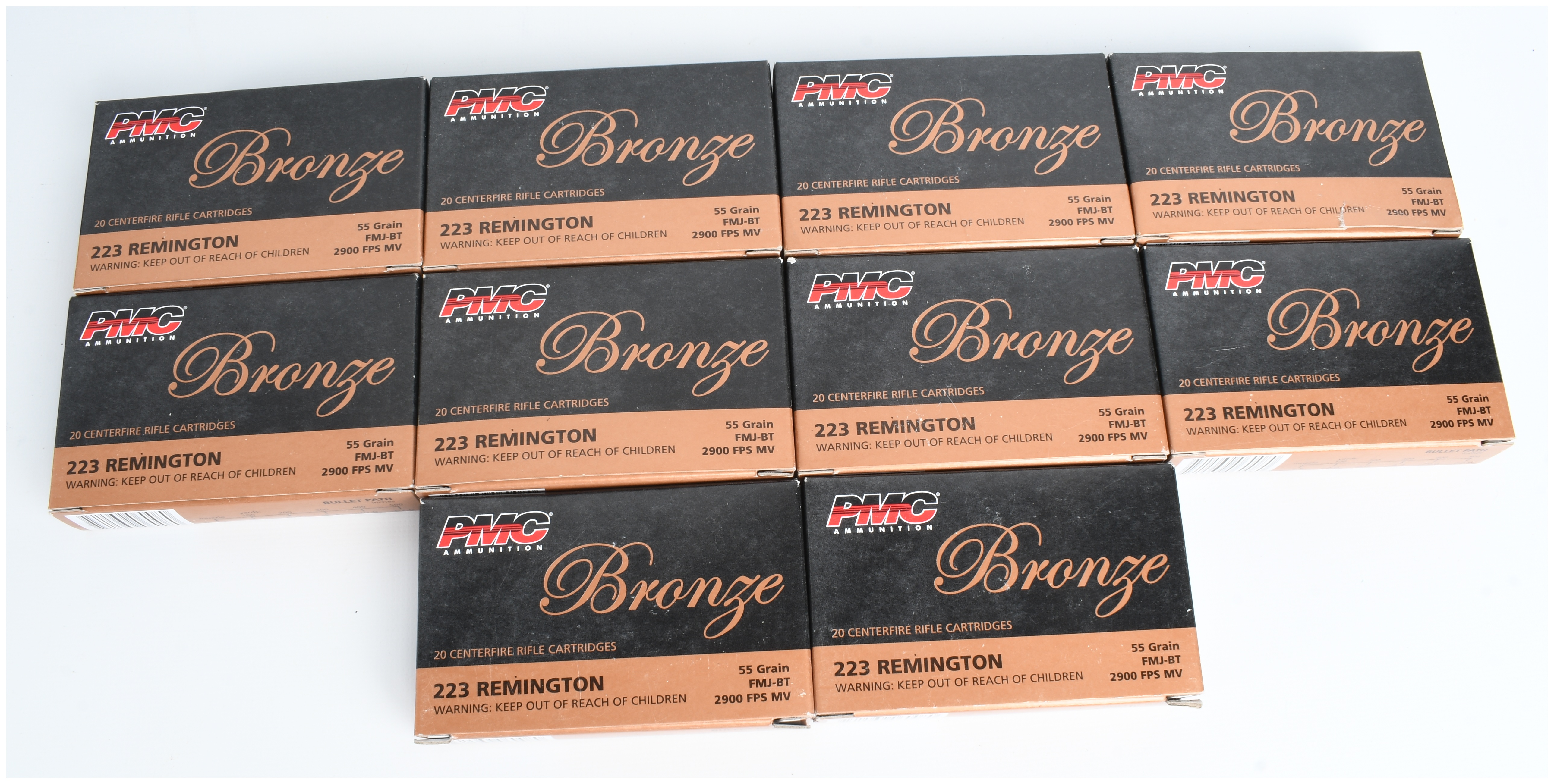 A Lot of 200 Rounds of PMC Bronze .223 Remington 55 Grain FMJ-BT Ammunition