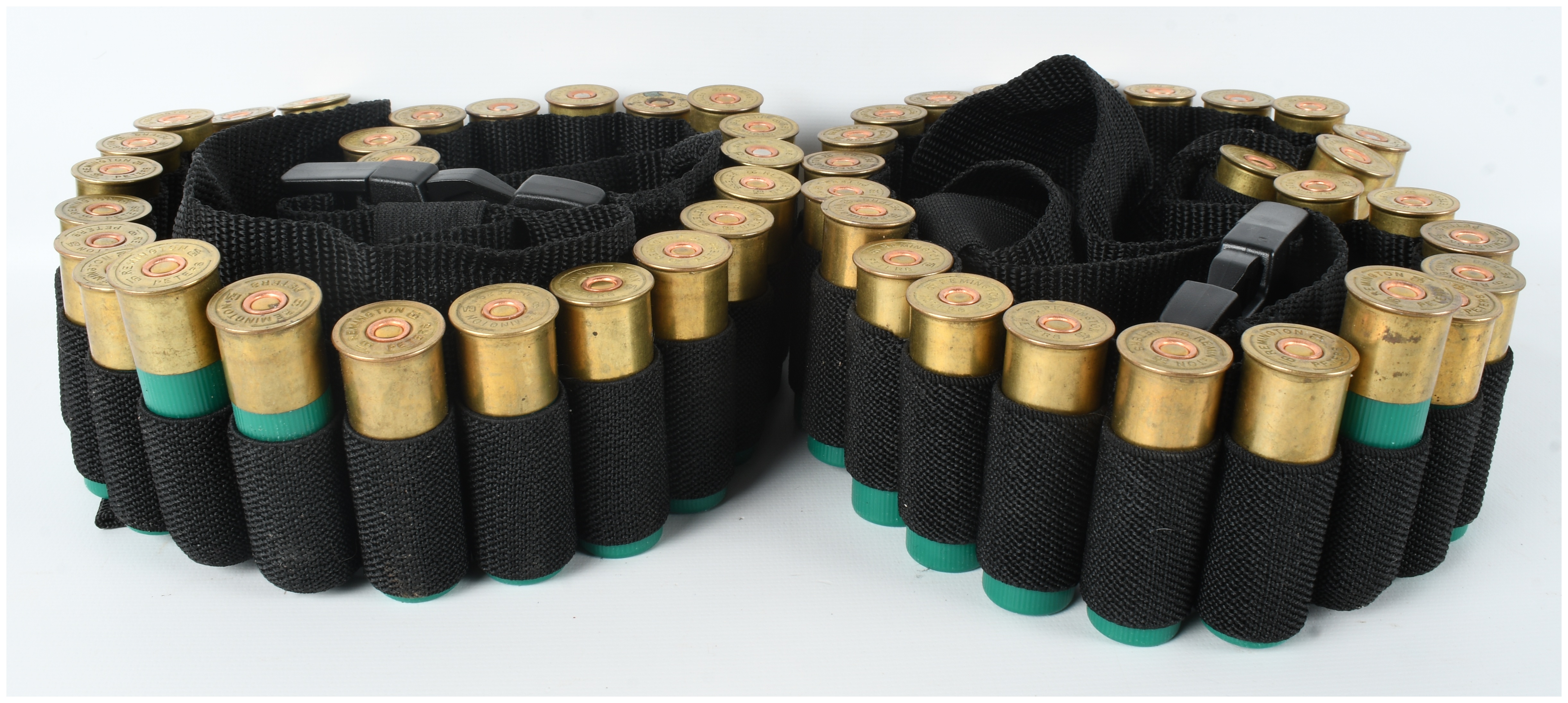 A Group of 50 16 Ga Shotgun Shells and Two Nylon Bandoliers