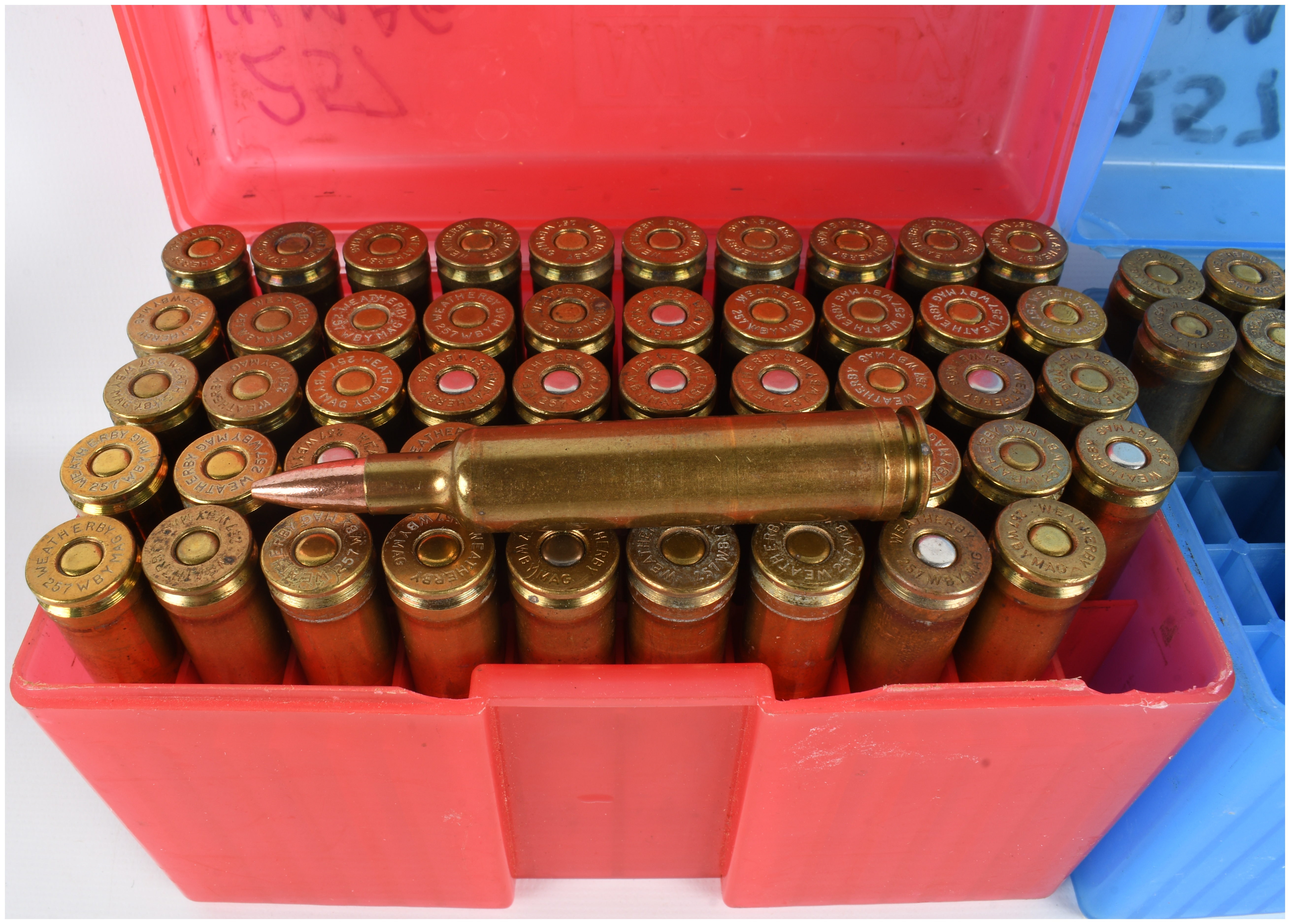 A Lot of 86 Weatherby .257 Weatherby Magnum Cartridges and Brass Casings