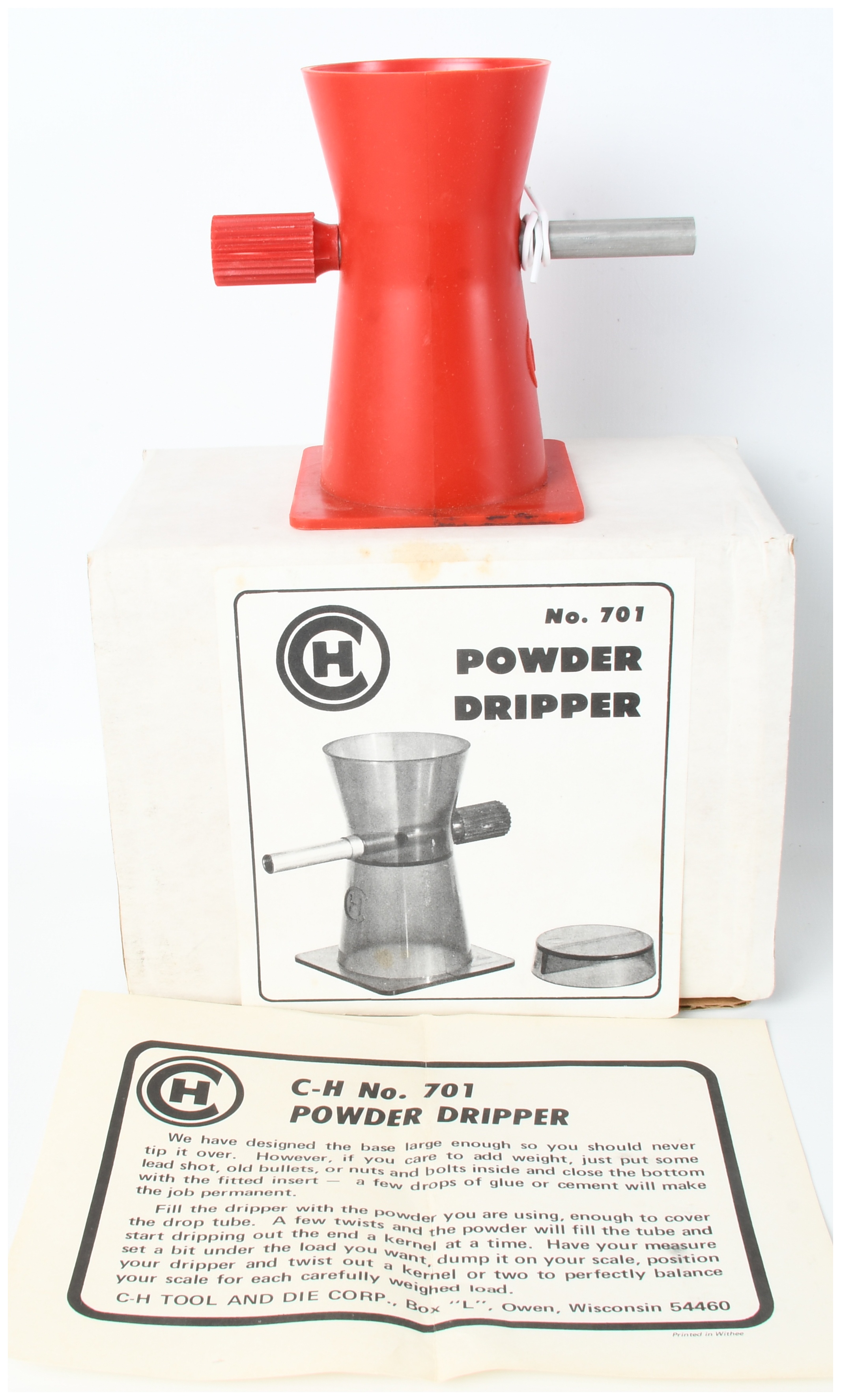 Three Vintage Reloading and Gun Care Items Including C-H Powder Dripper and Gunslick Gun-Seal