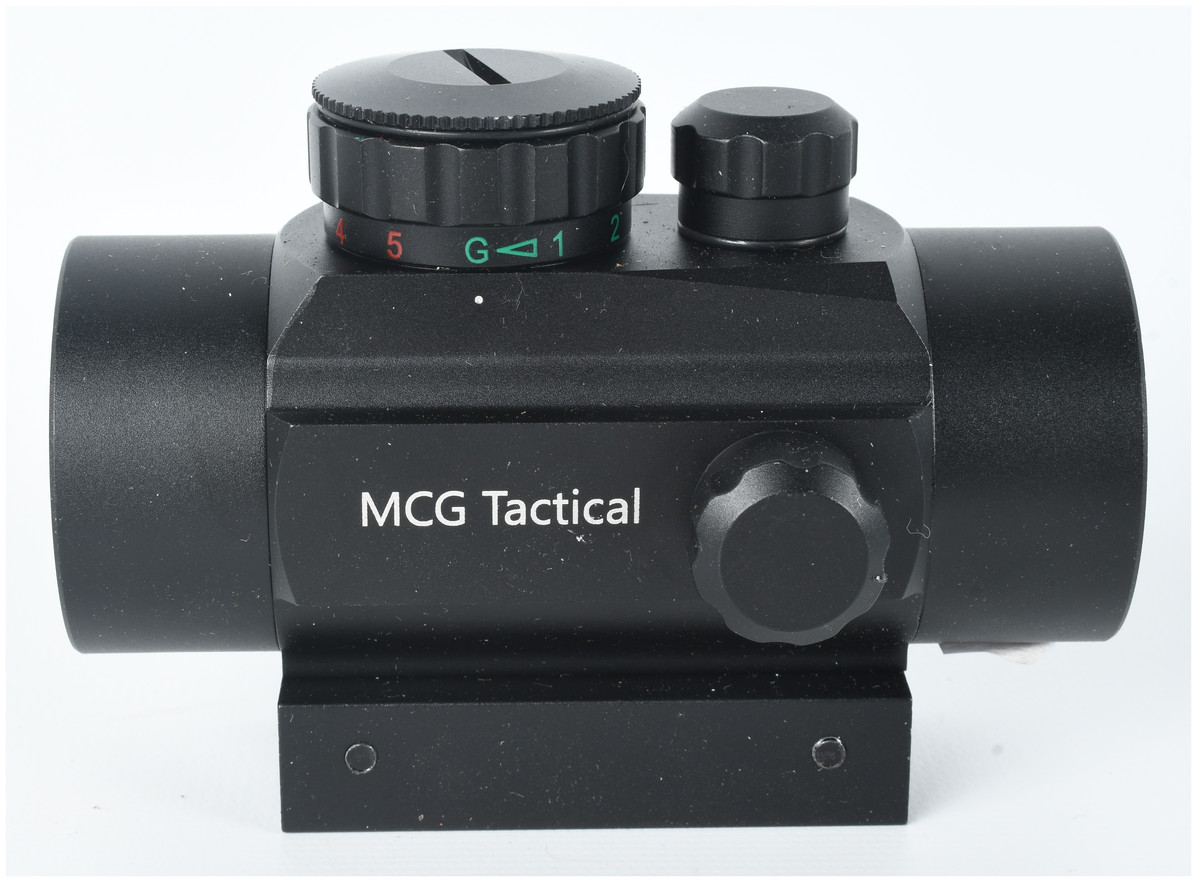 A Group of Two Tactical Accessories Including an MCG Tactical Red Dot Sight and a Stun Baton Flashlight