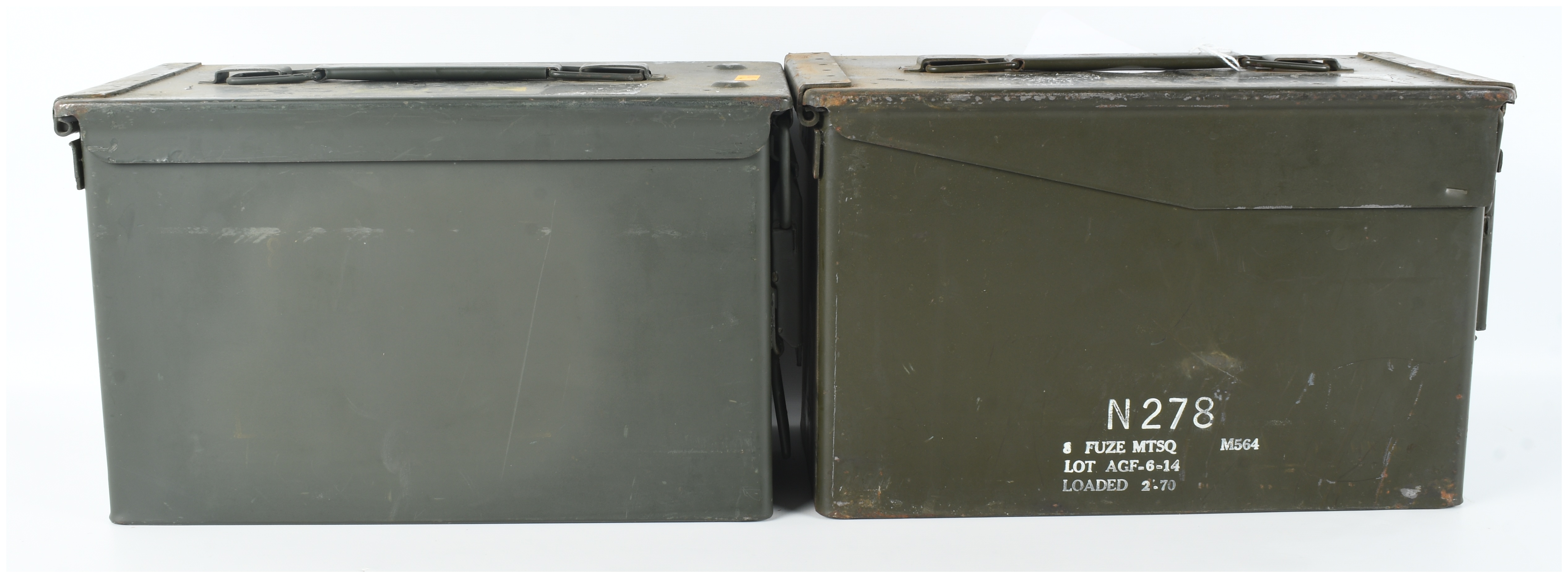 A Pair of US Military M2A1 Steel Ammunition Cans Dated 1970