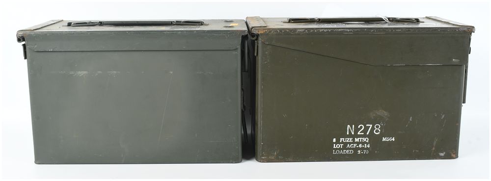 Lot 208: A Pair of US Military M2A1 Steel Ammunition Cans Dated 1970