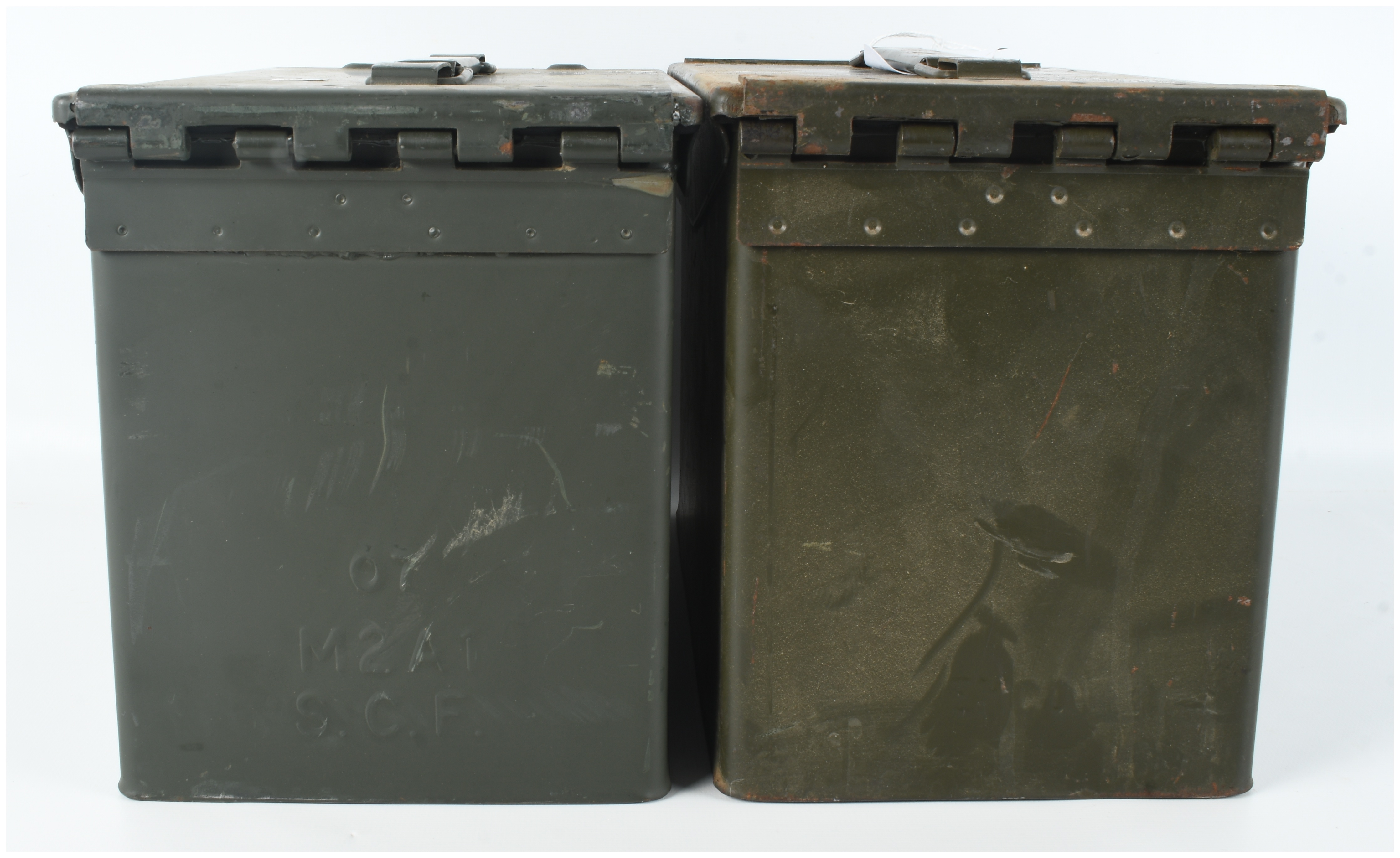 A Pair of US Military M2A1 Steel Ammunition Cans Dated 1970