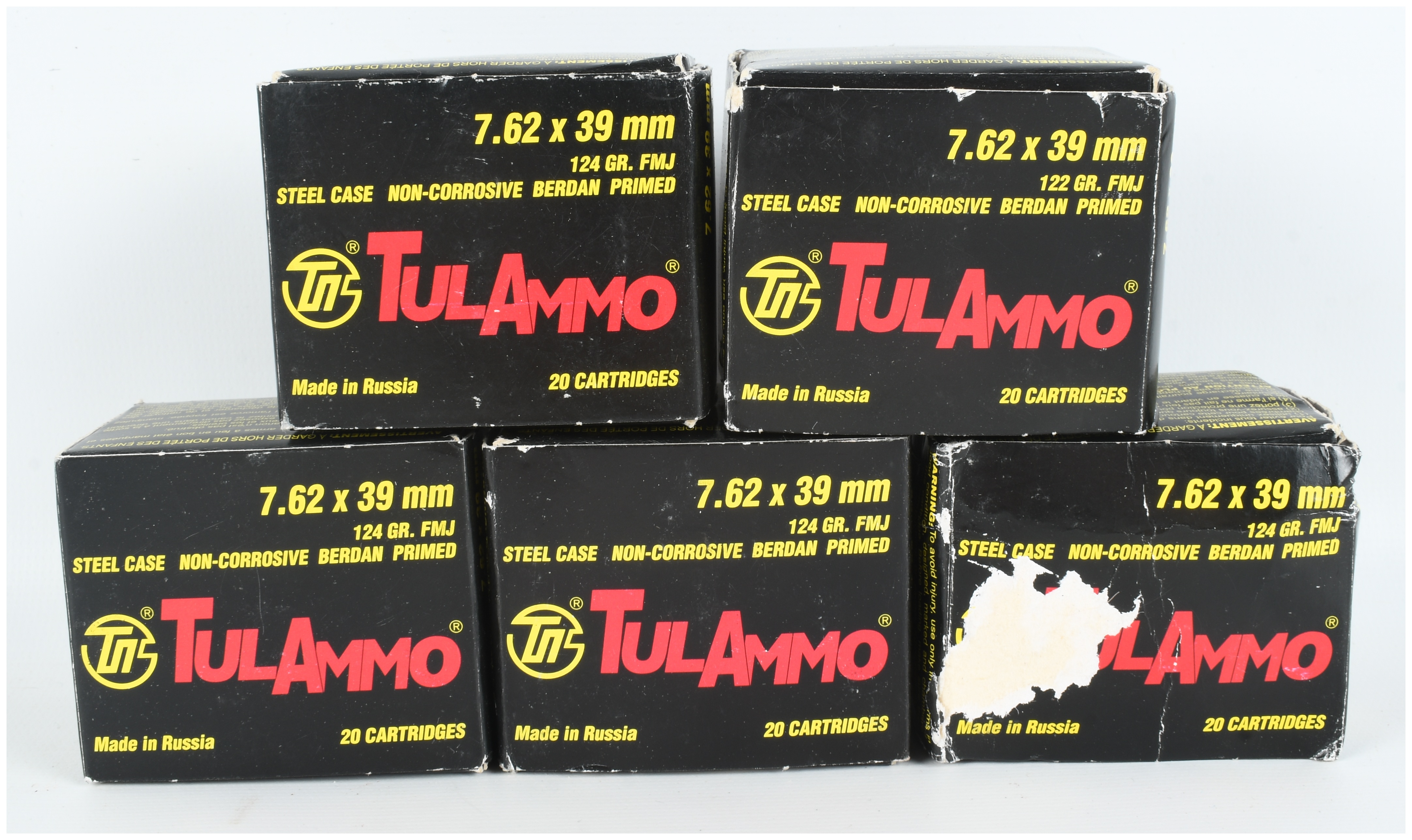 A Lot of 100 Rounds of TulAmmo 7.62x39mm Full Metal Jacket Ammunition