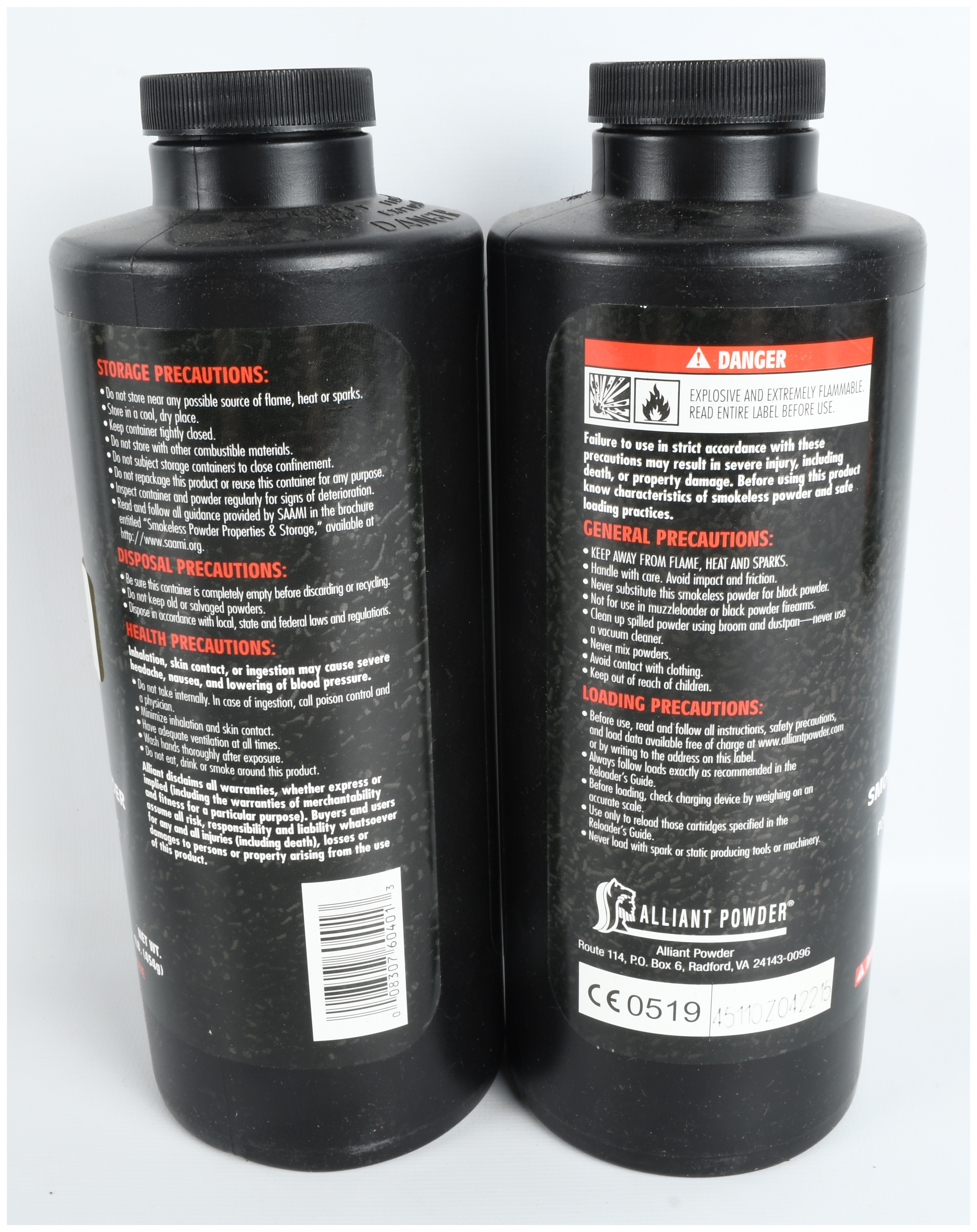 A Pair of Alliant Powder Reloder 22 Smokeless Magnum Rifle Powder Containers, 2lbs Total