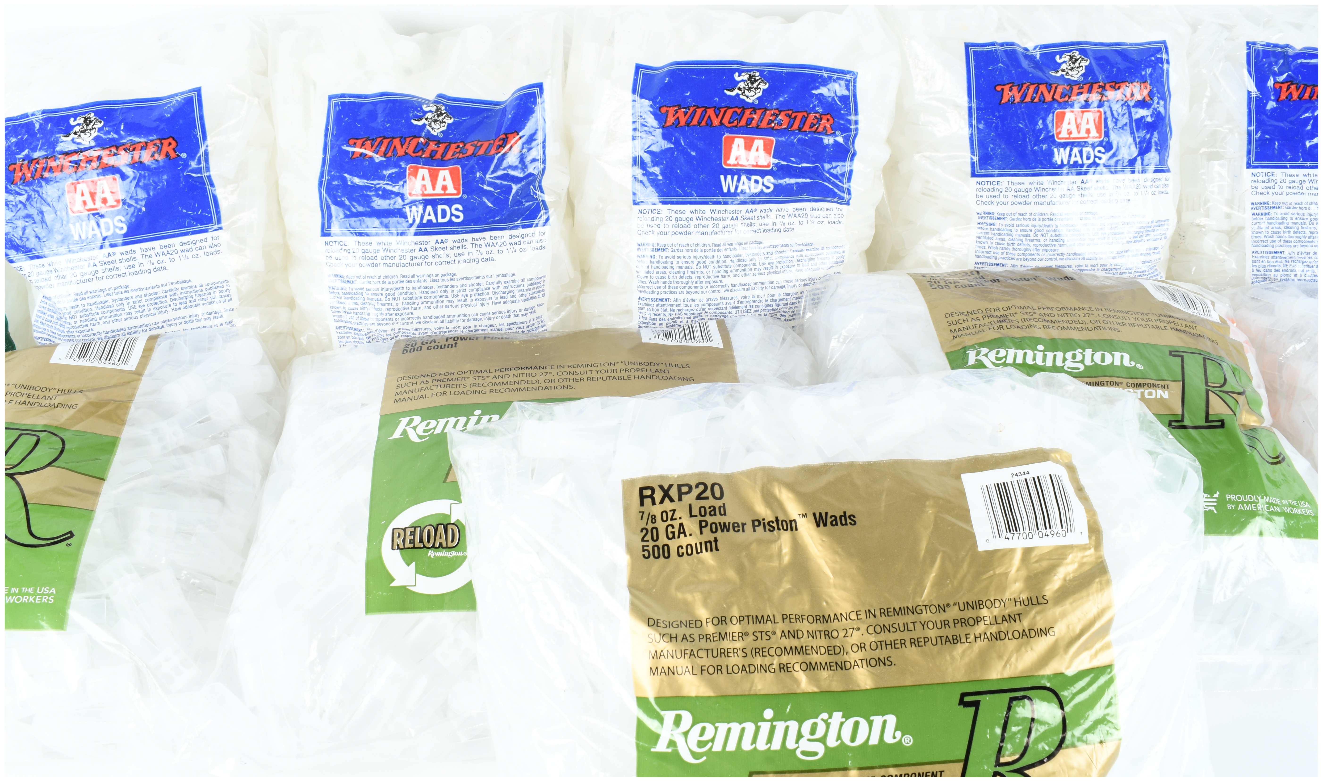 A Lot of 11 Bags of Winchester and Remington 20 Gauge Shotgun Wads