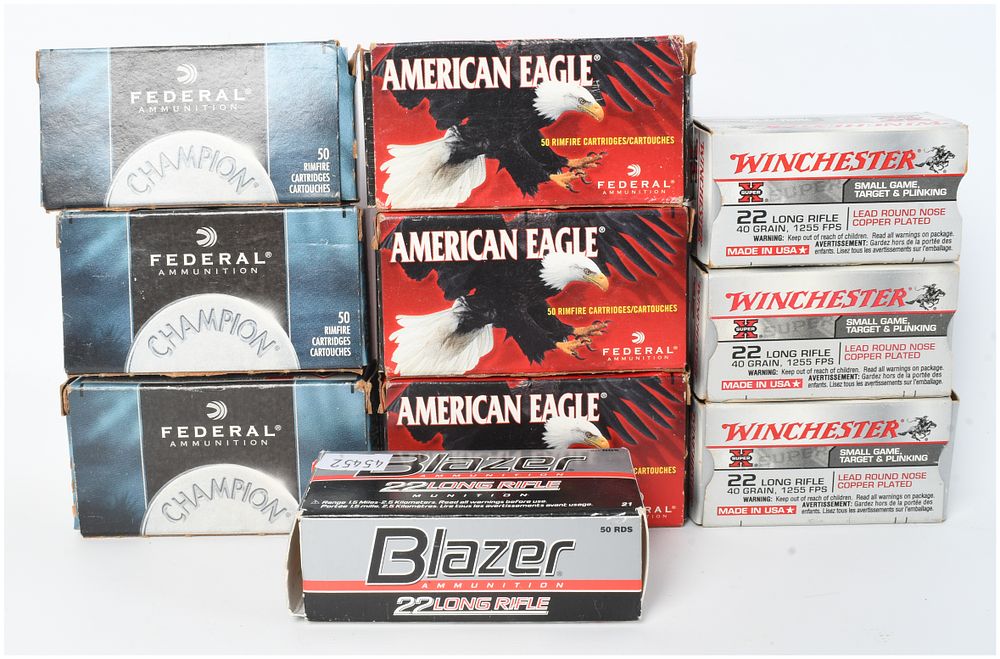 Lot 241: A Lot of 500 Rounds of Federal Winchester and Blazer .22 Long Rifle Ammunition