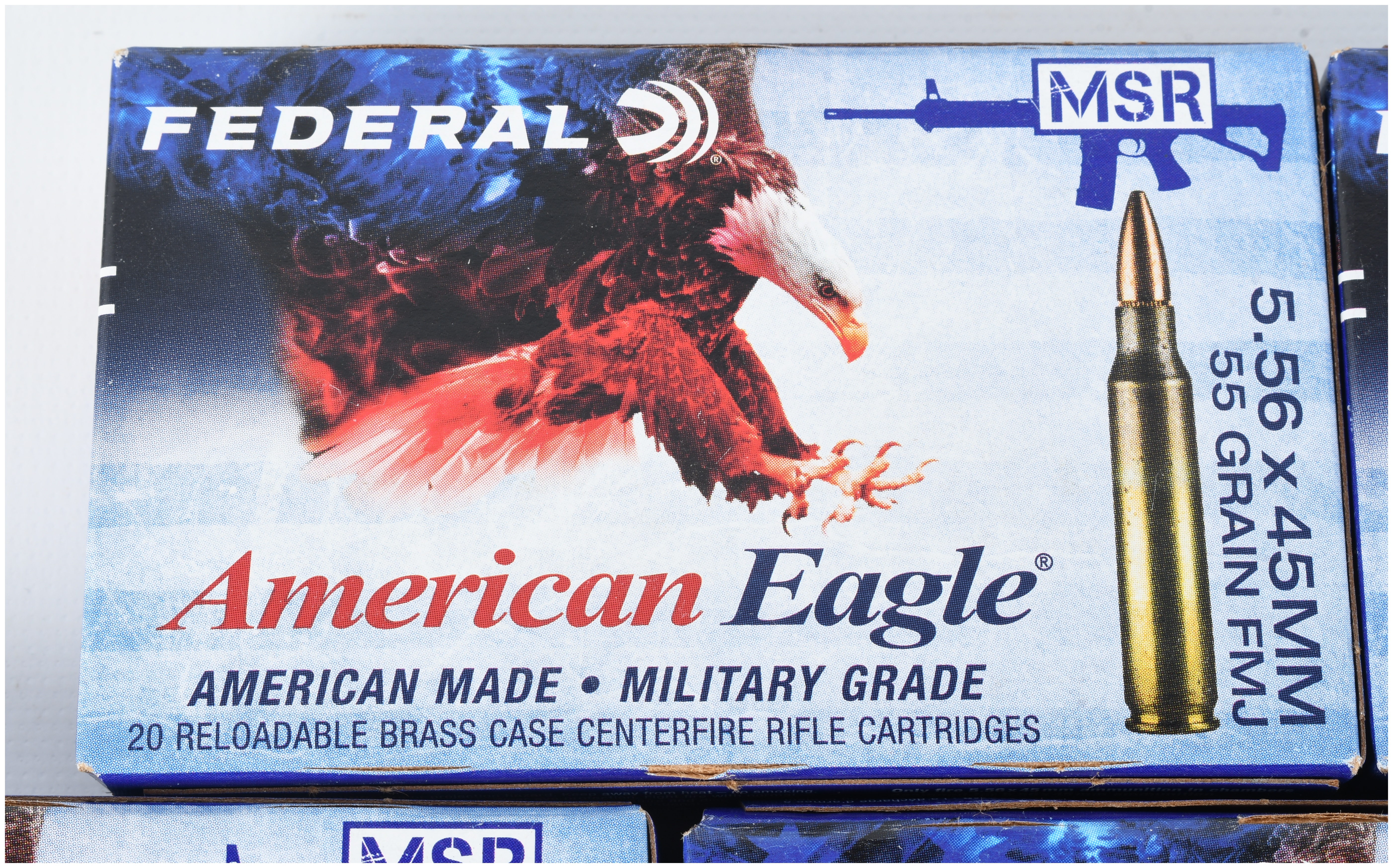A Lot of 100 Rounds of Federal American Eagle 5.56x45mm NATO 55 Grain FMJ Ammunition