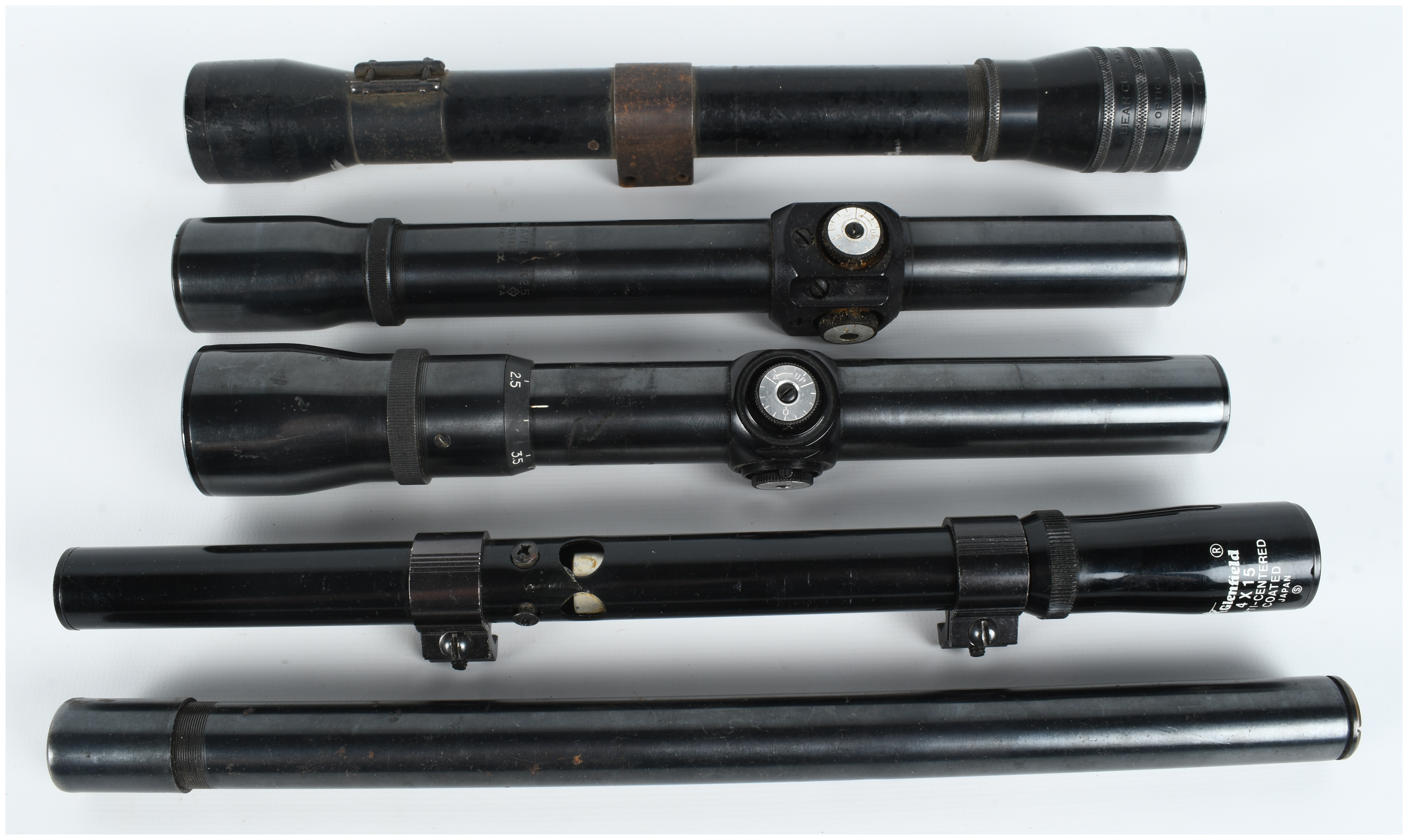 A Collection of Five Vintage Rifle Scopes