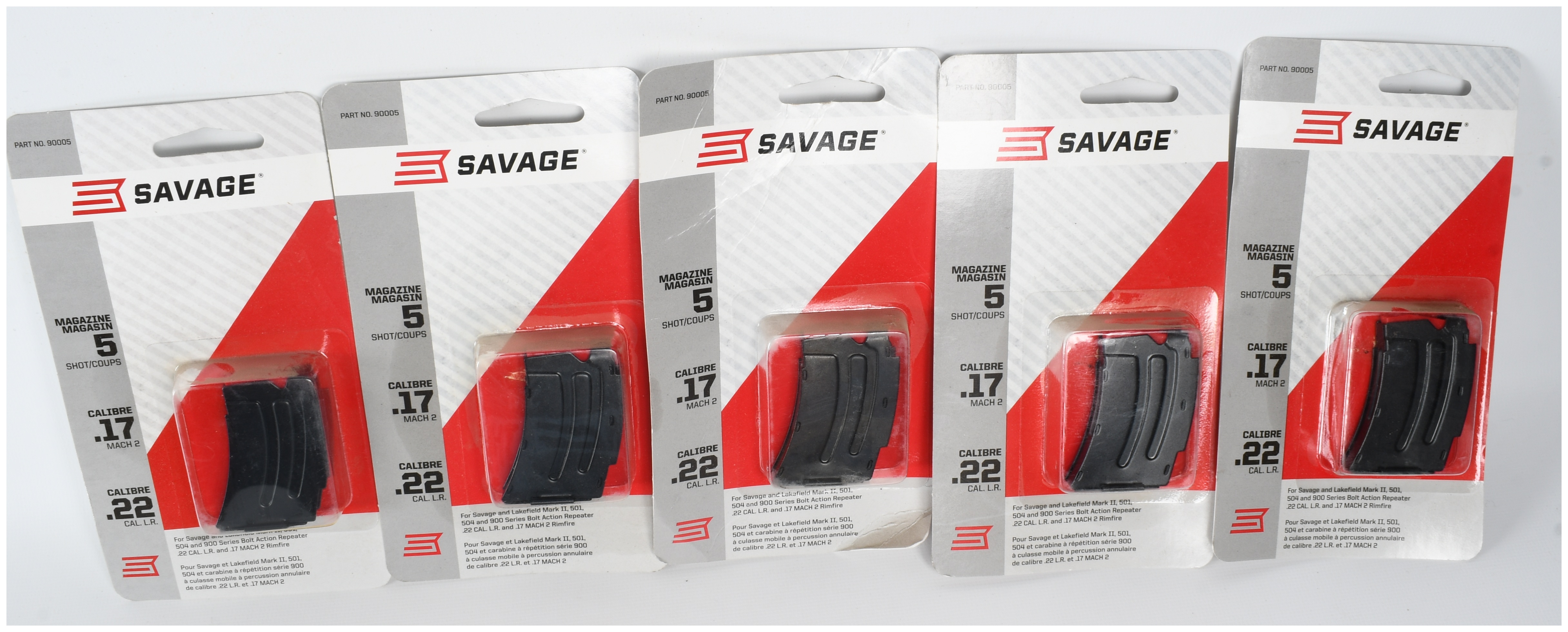 A Lot of 5 Savage Arms Mark II/501/504/900 Series Detachable Box Magazines .22 LR and .17 Mach 2