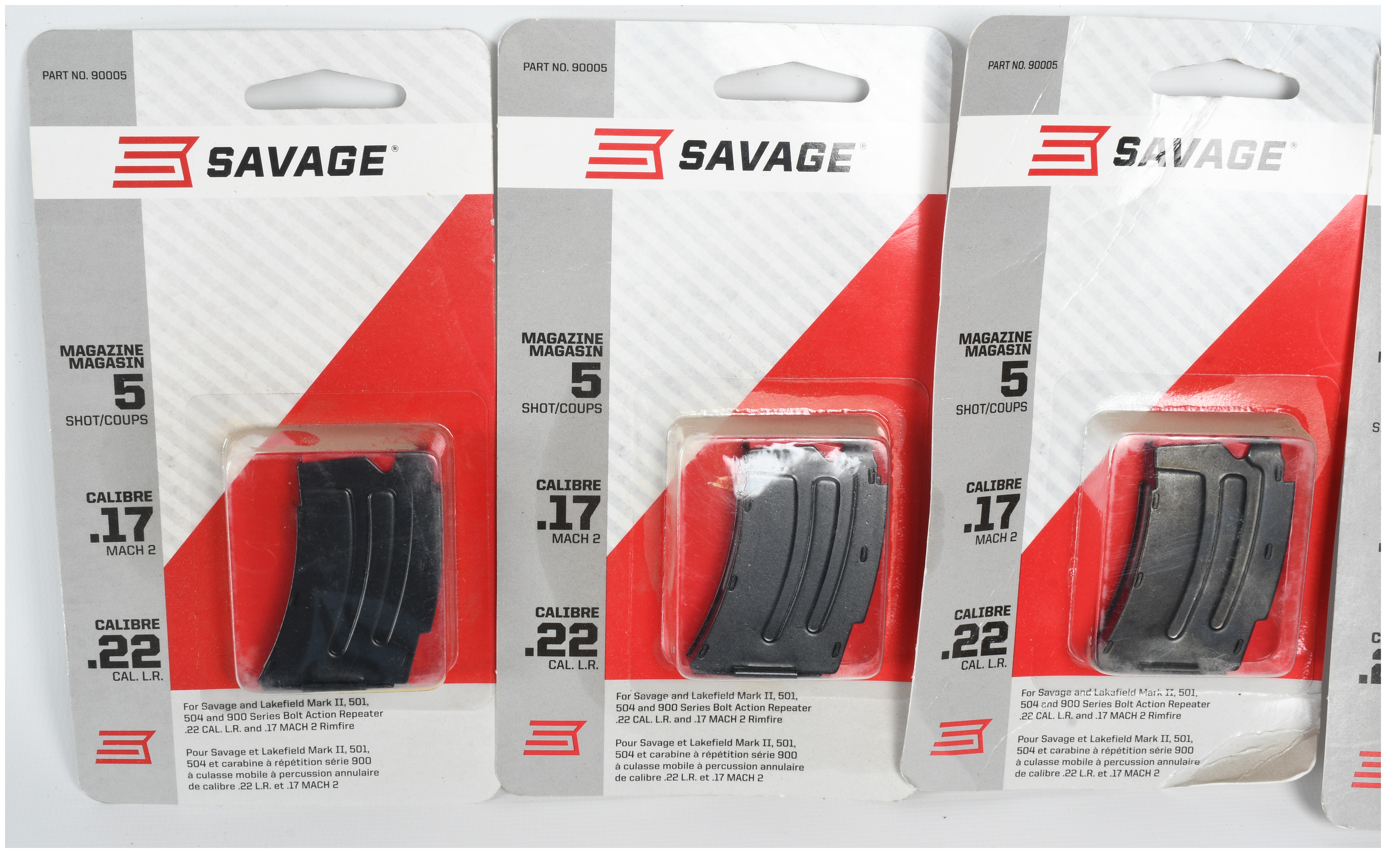 A Lot of 5 Savage Arms Mark II/501/504/900 Series Detachable Box Magazines .22 LR and .17 Mach 2