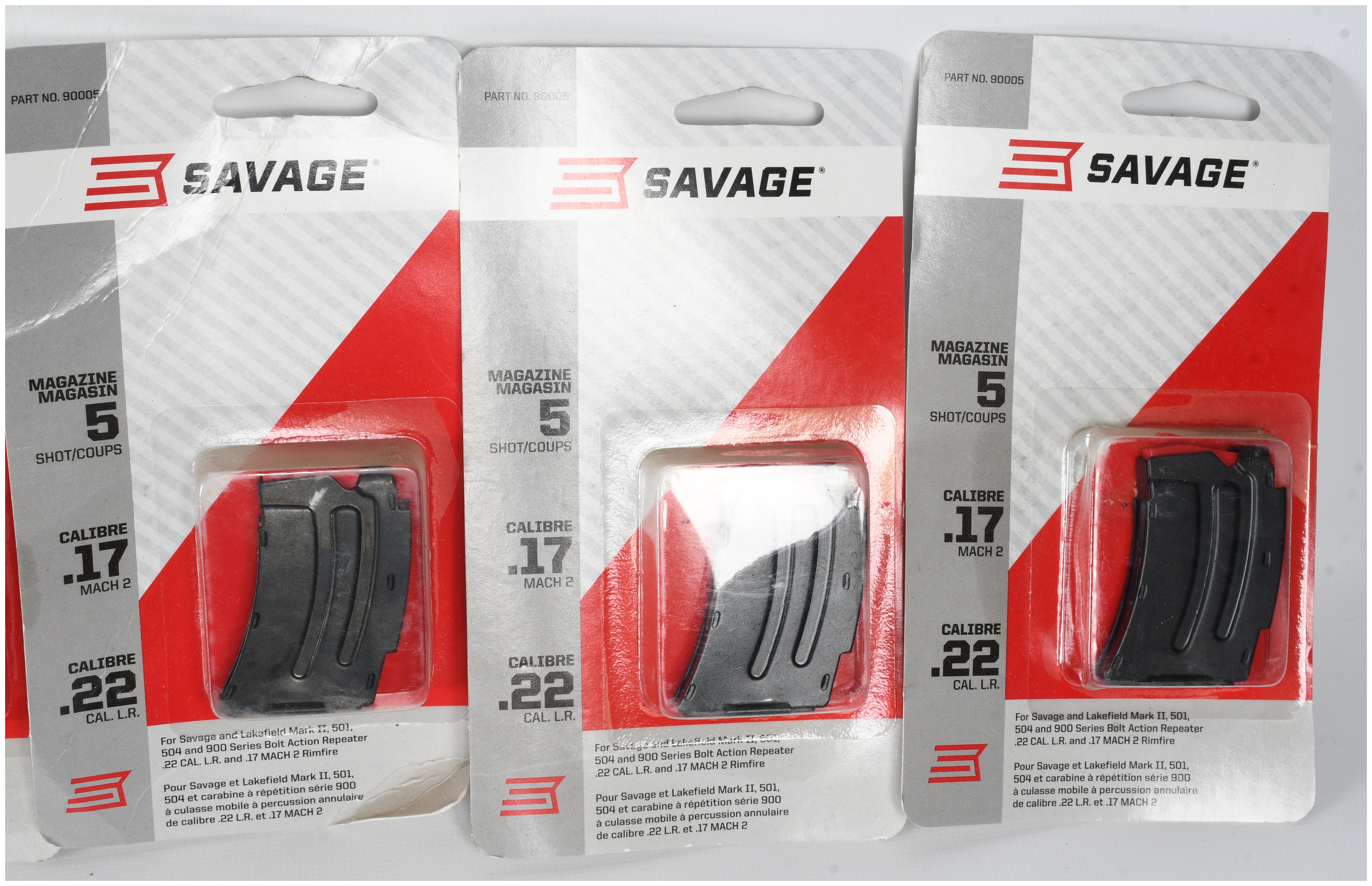 A Lot of 5 Savage Arms Mark II/501/504/900 Series Detachable Box Magazines .22 LR and .17 Mach 2