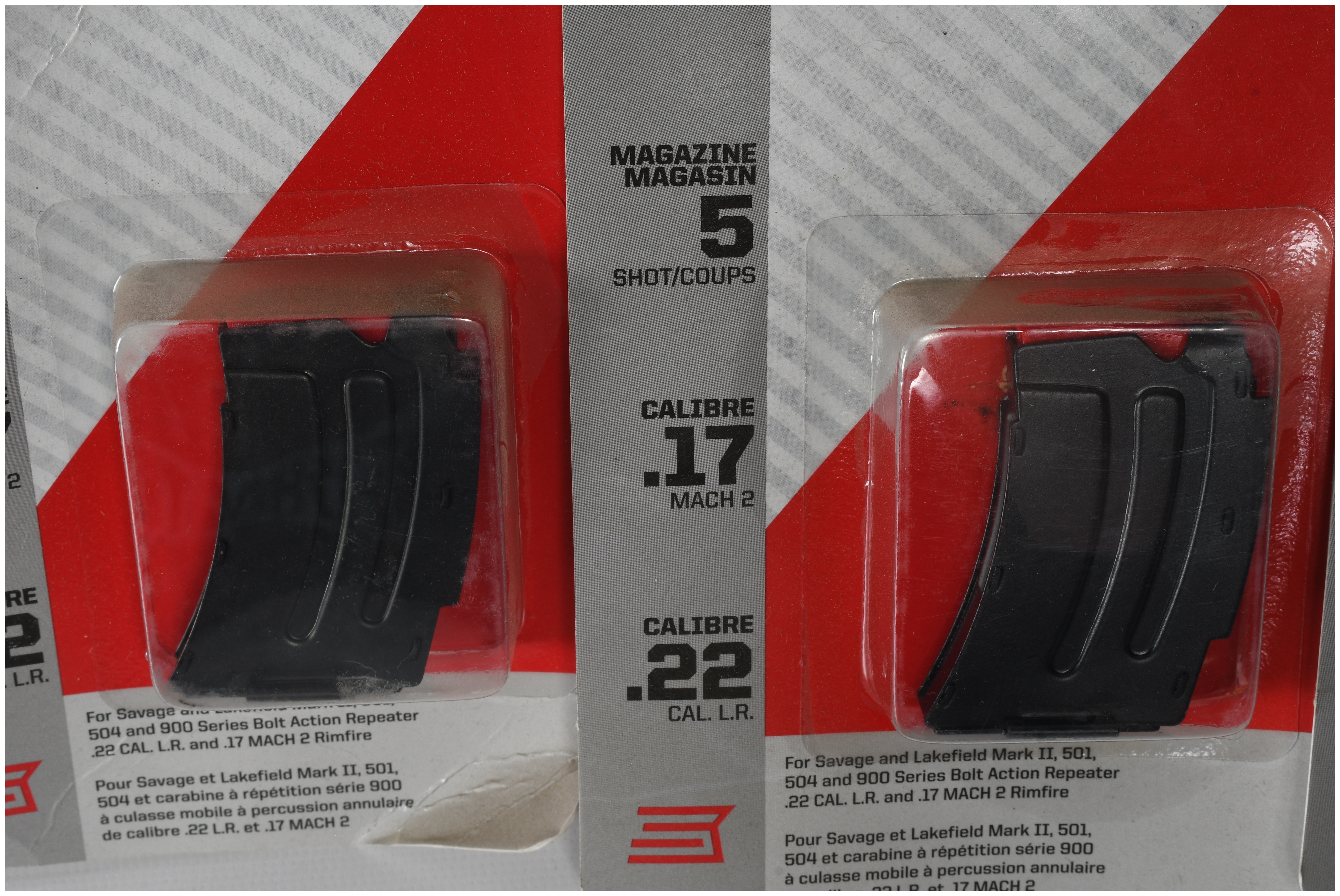 A Lot of 5 Savage Arms Mark II/501/504/900 Series Detachable Box Magazines .22 LR and .17 Mach 2