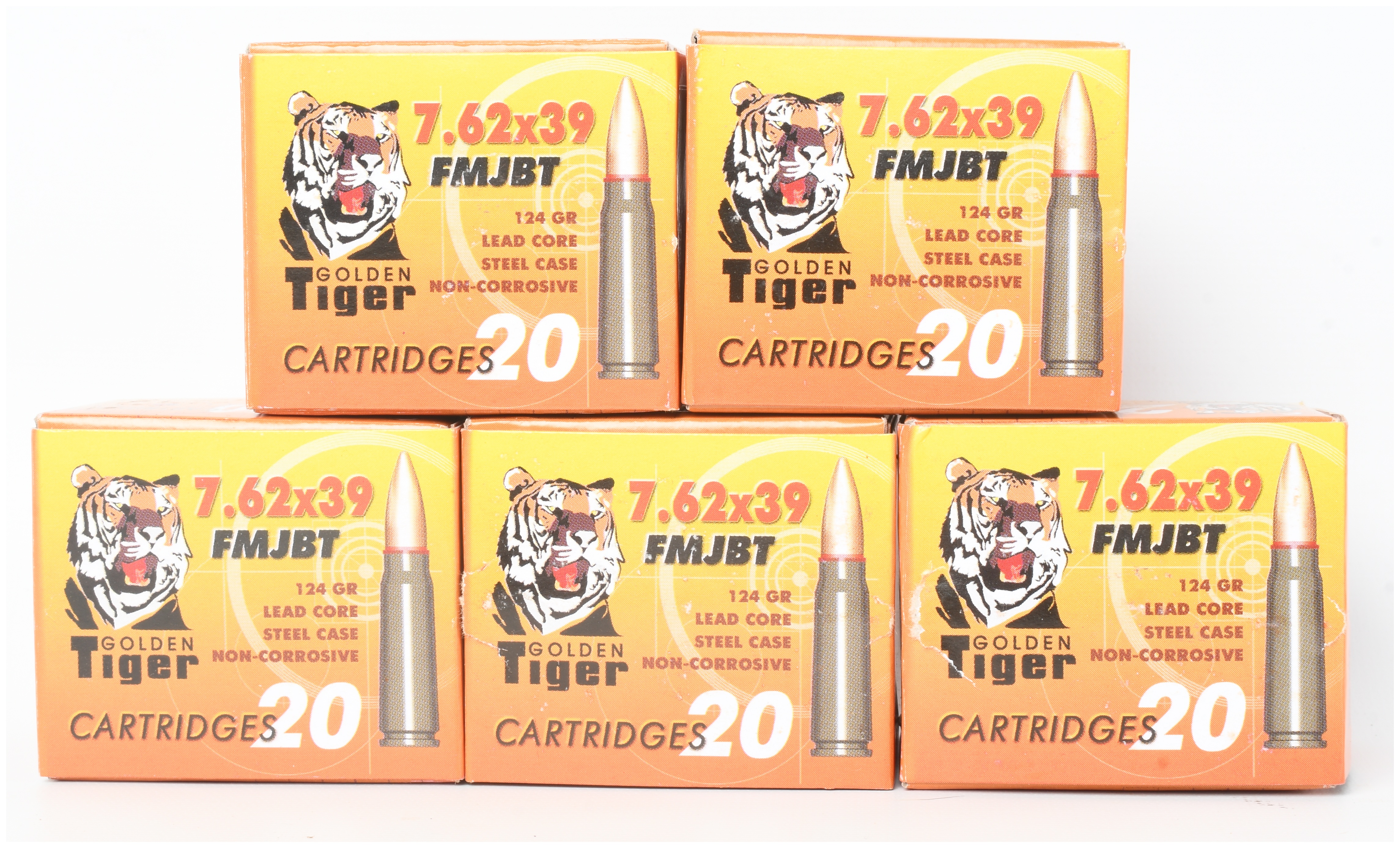 A Lot of 100 Rounds of Golden Tiger FMJBT Ammunition 7.62x39mm