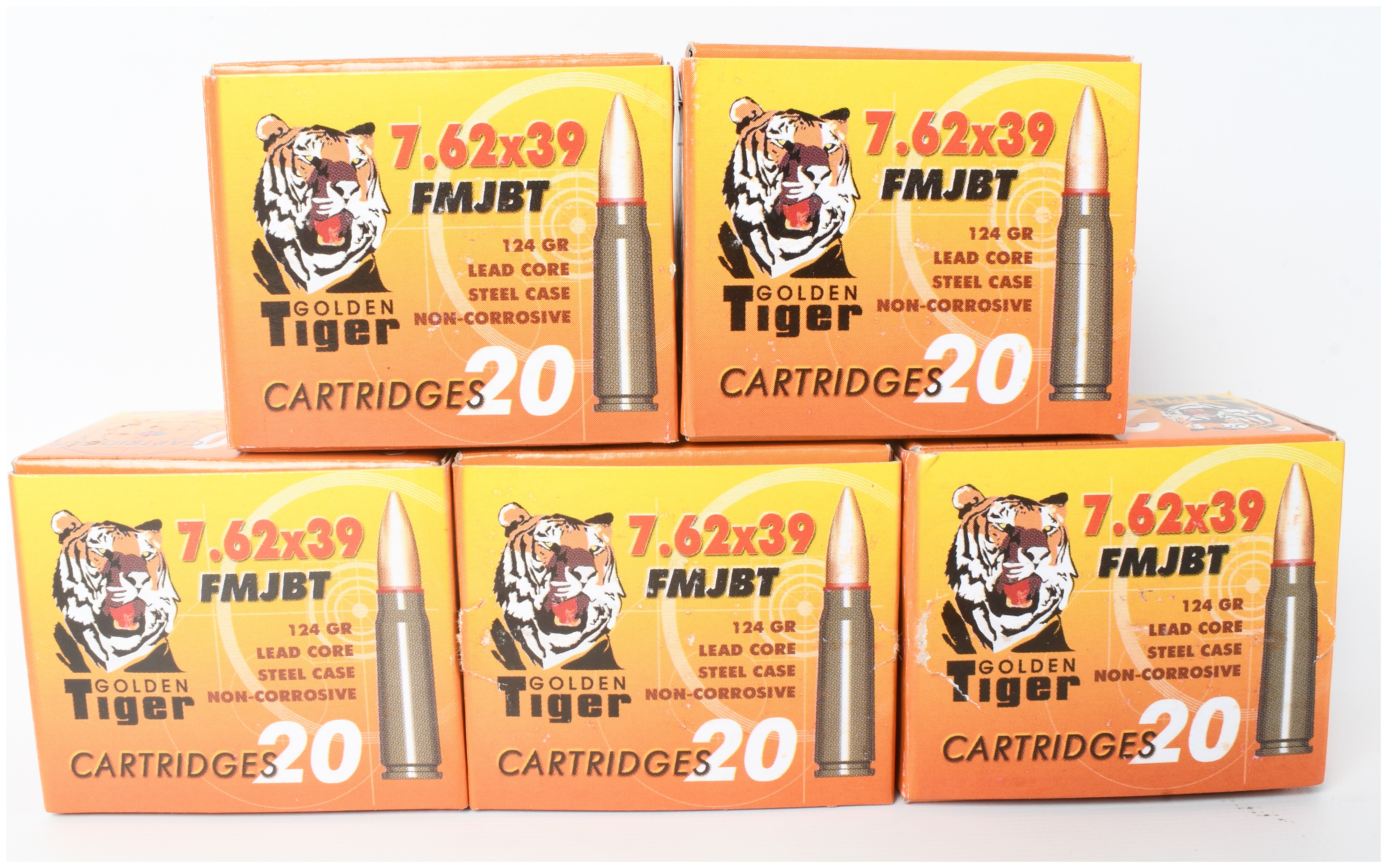 A Lot of 100 Rounds of Golden Tiger FMJBT Ammunition 7.62x39mm