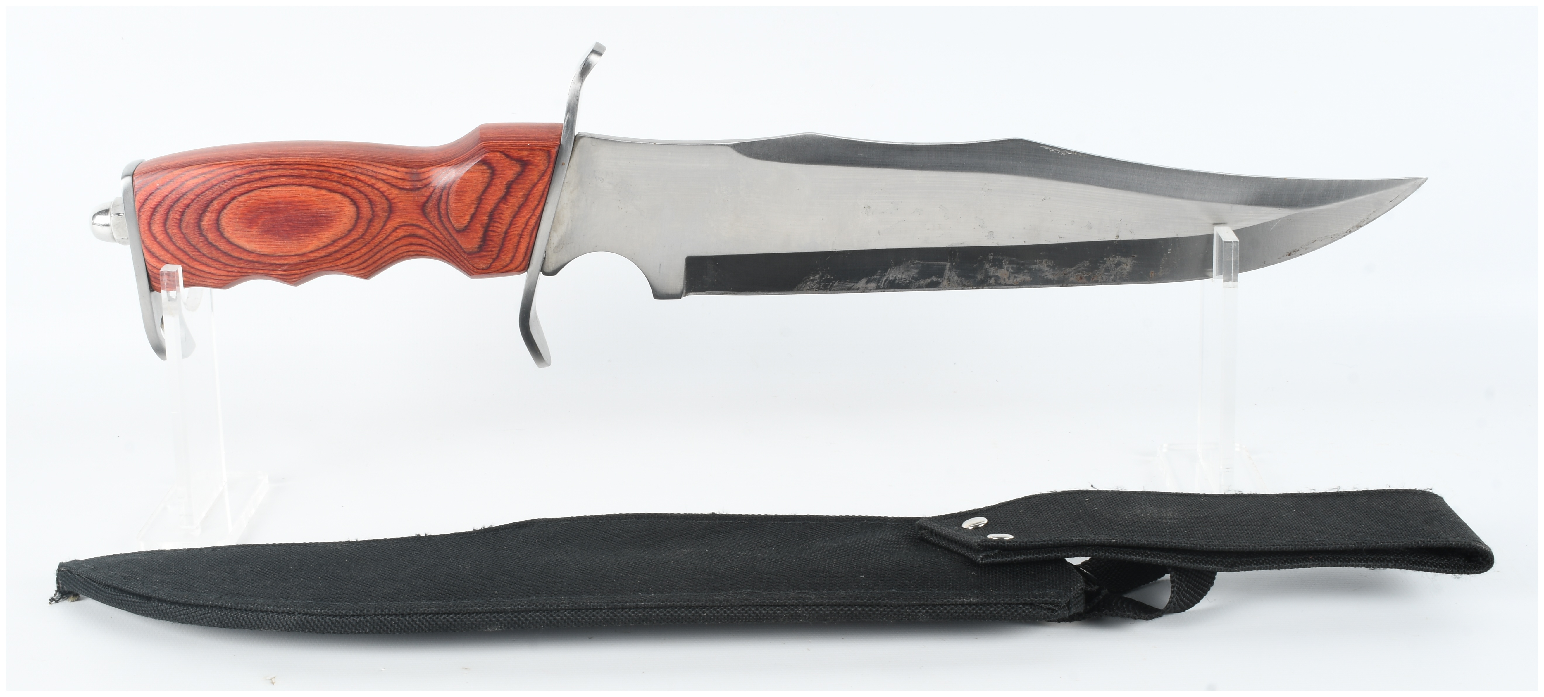 Large Stainless Steel Bowie Knife with Laminated Wood Handle and Sheath