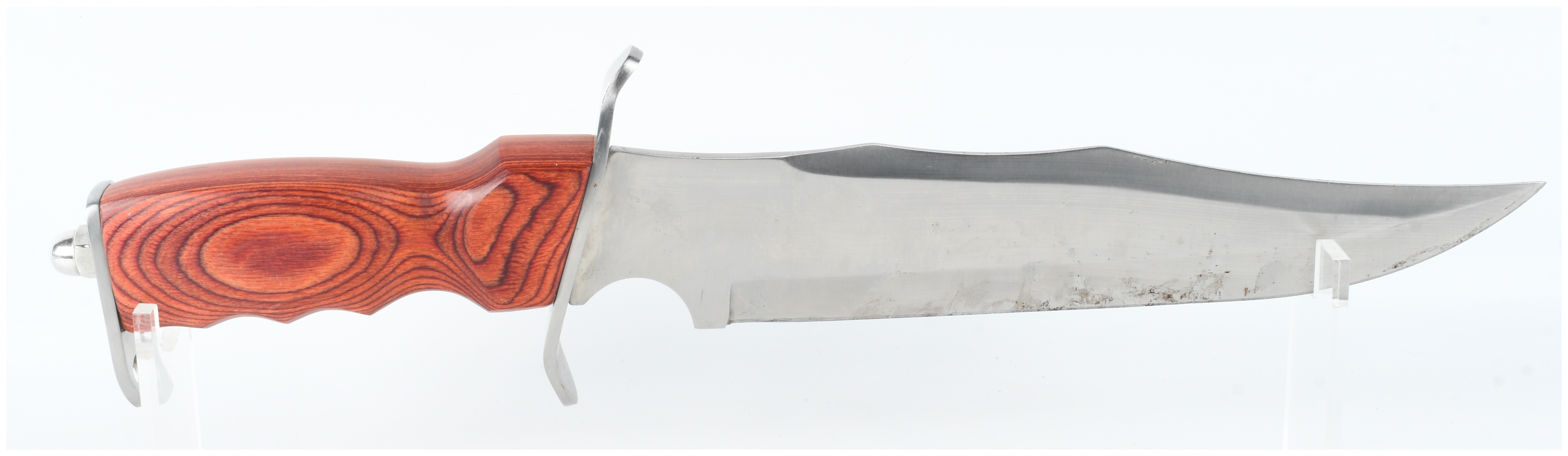 Large Stainless Steel Bowie Knife with Laminated Wood Handle and Sheath
