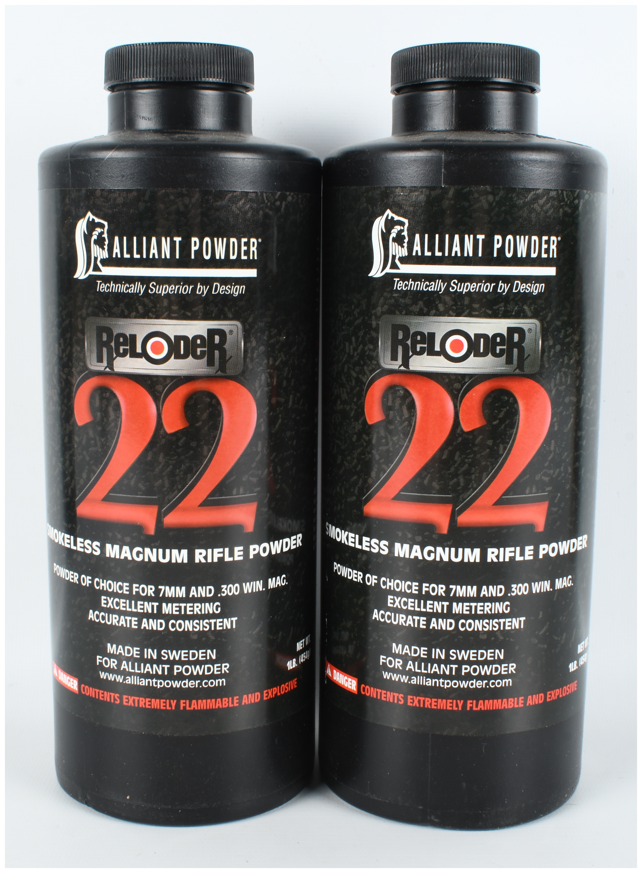 A Pair of Alliant Powder Reloder 22 Smokeless Magnum Rifle Powder Canisters, 2 lbs Total
