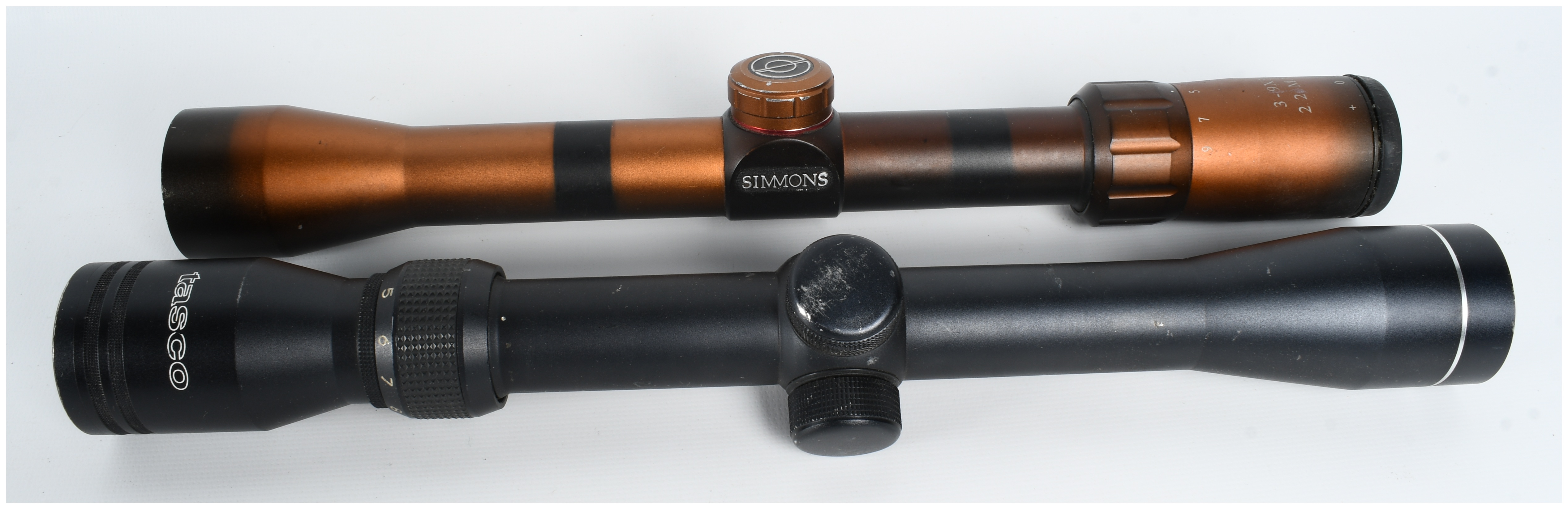 A Pair of Variable-Power Rifle Scopes Including Simmons 3-9x32 22 Mag and Tasco