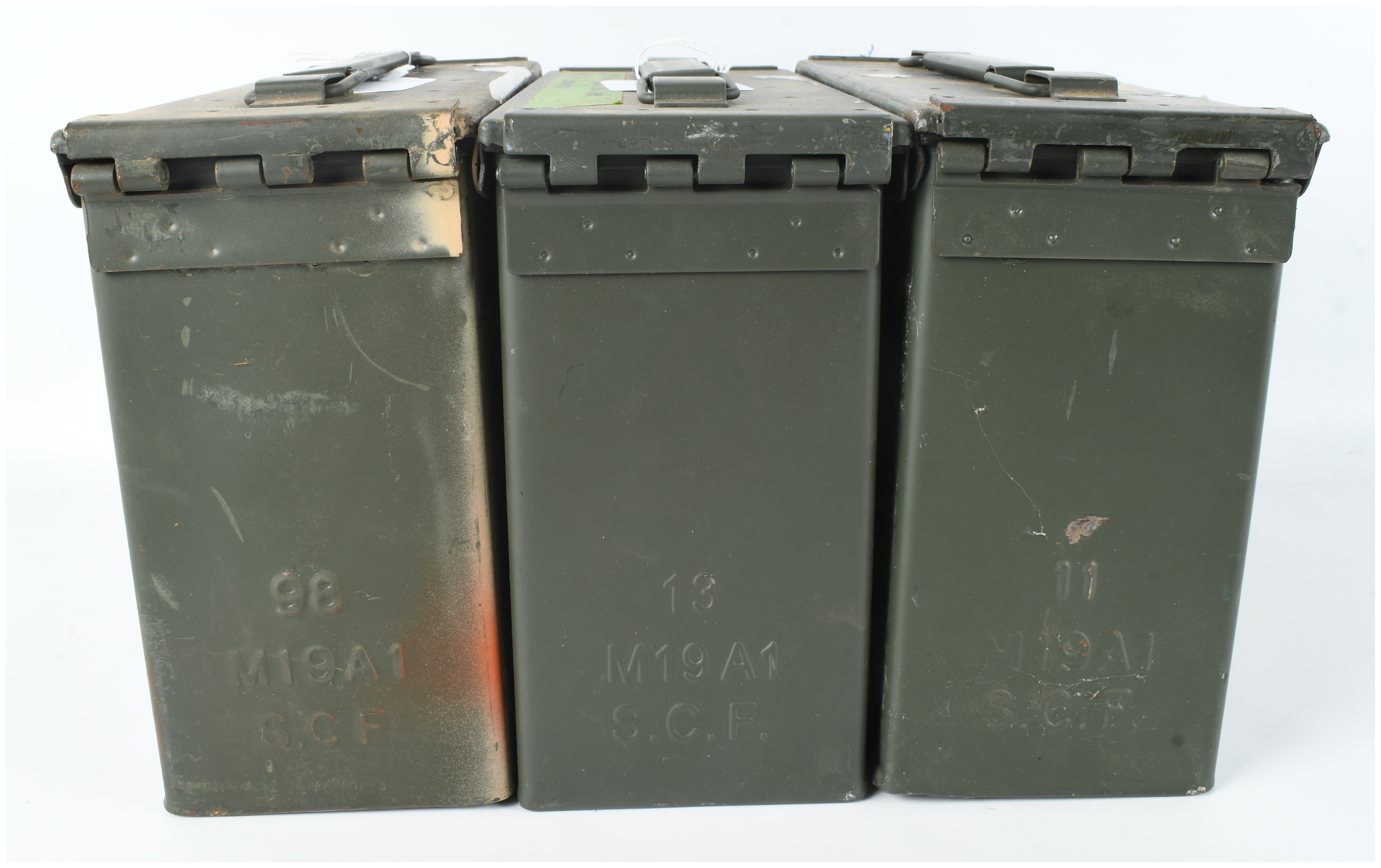 Three United States M19A1 Steel Ammunition Cans
