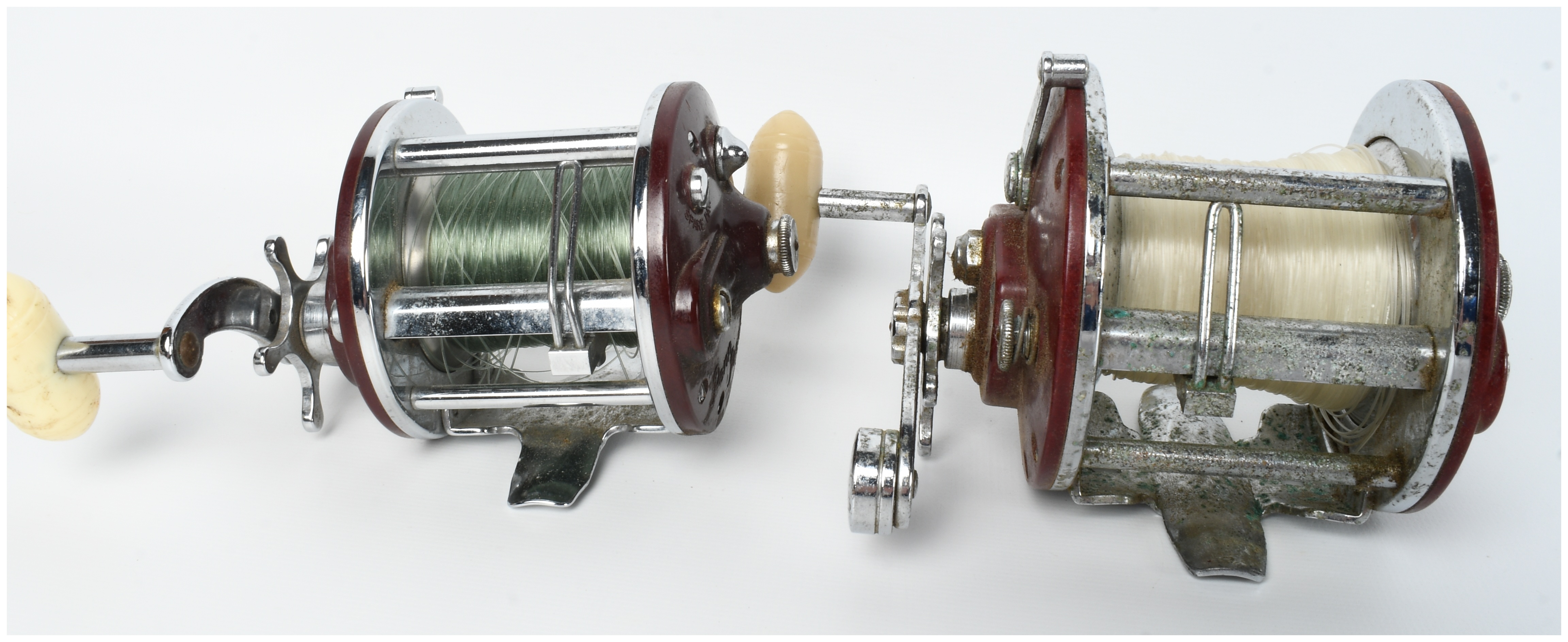Two Vintage Penn Salt Water Conventional Level Wind Fishing Reels, Models No. 209 and No. 9