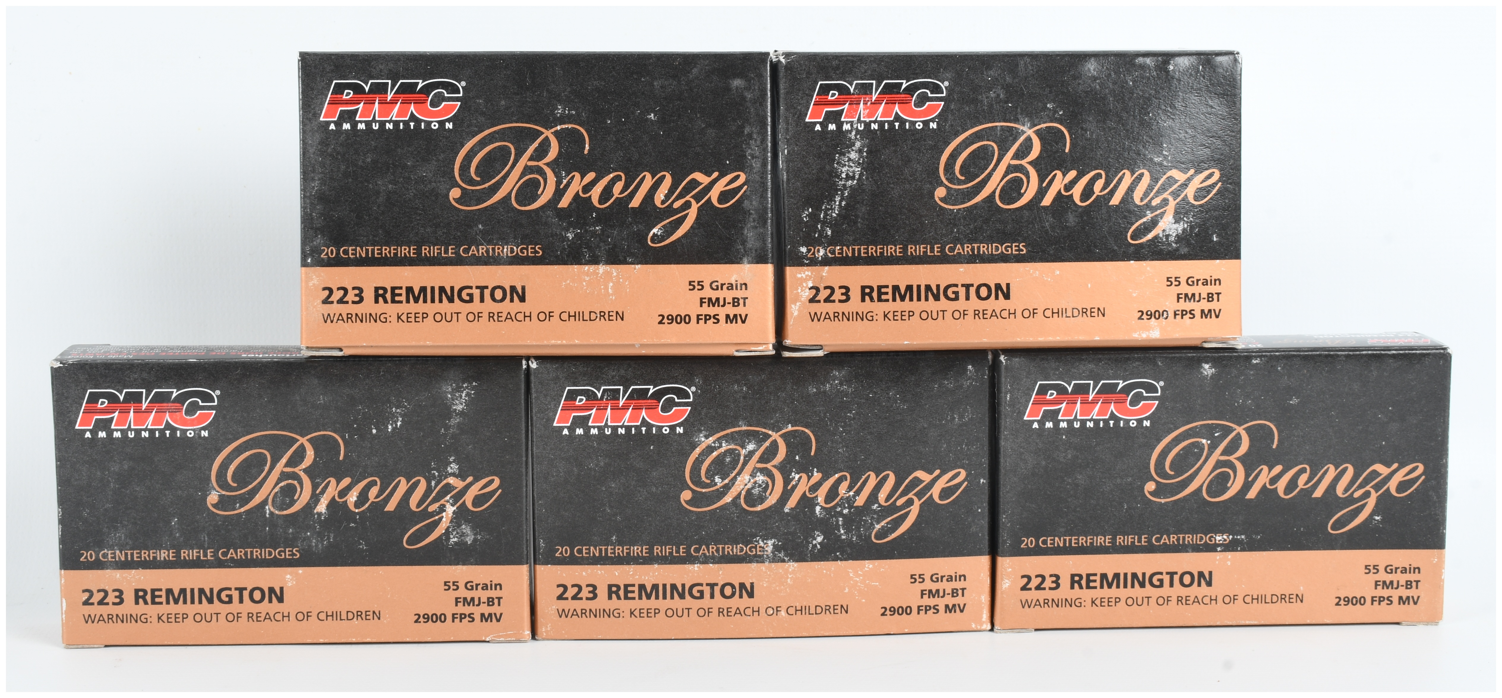 A Lot of 100 Rounds PMC Bronze 223 Remington FMJ-BT Ammunition