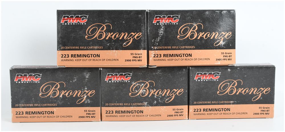 Lot 337: A Lot of 100 Rounds PMC Bronze 223 Remington FMJ-BT Ammunition