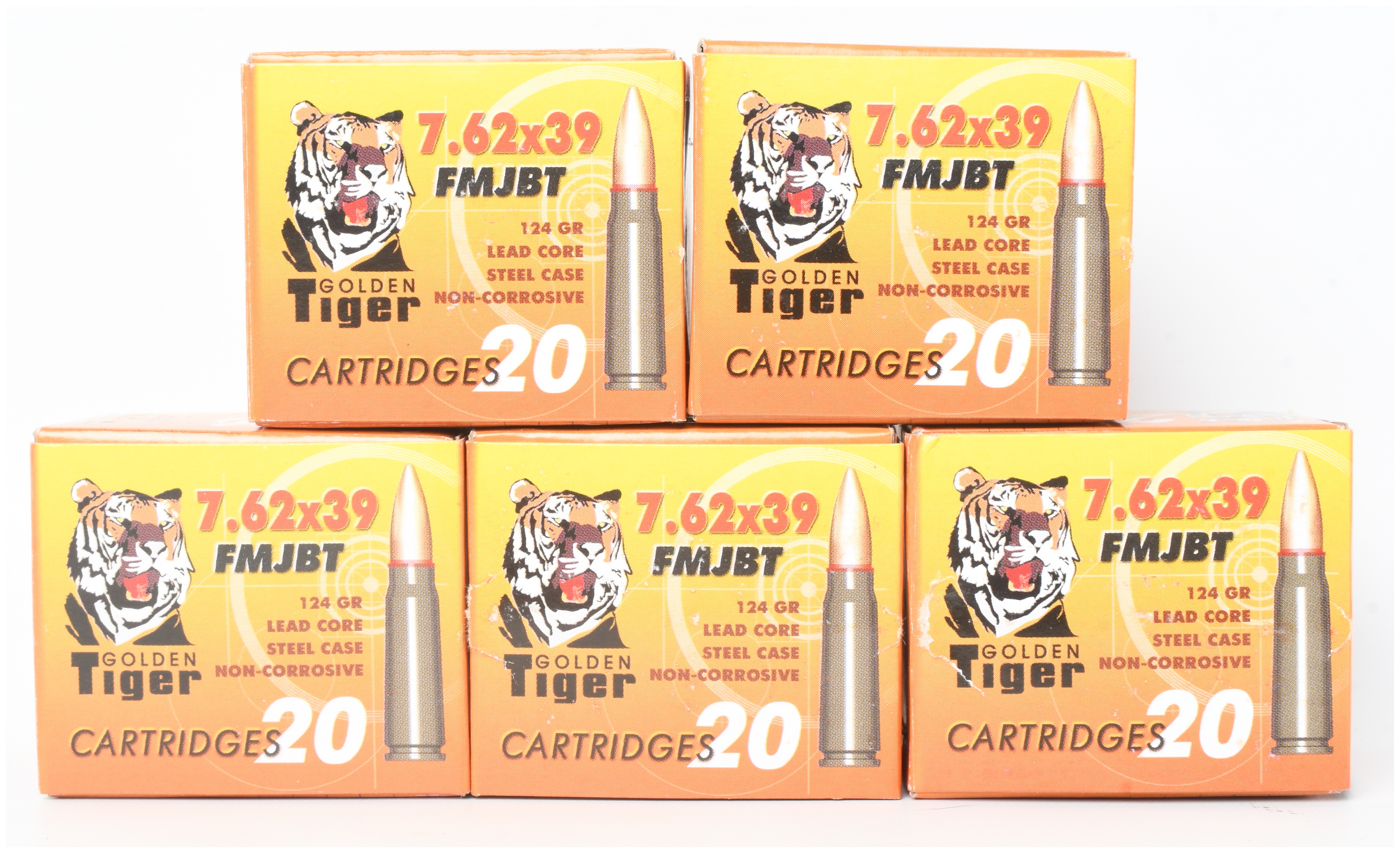 A Lot of 100 Cartridges of Golden Tiger 7.62x39mm FMJBT Ammunition