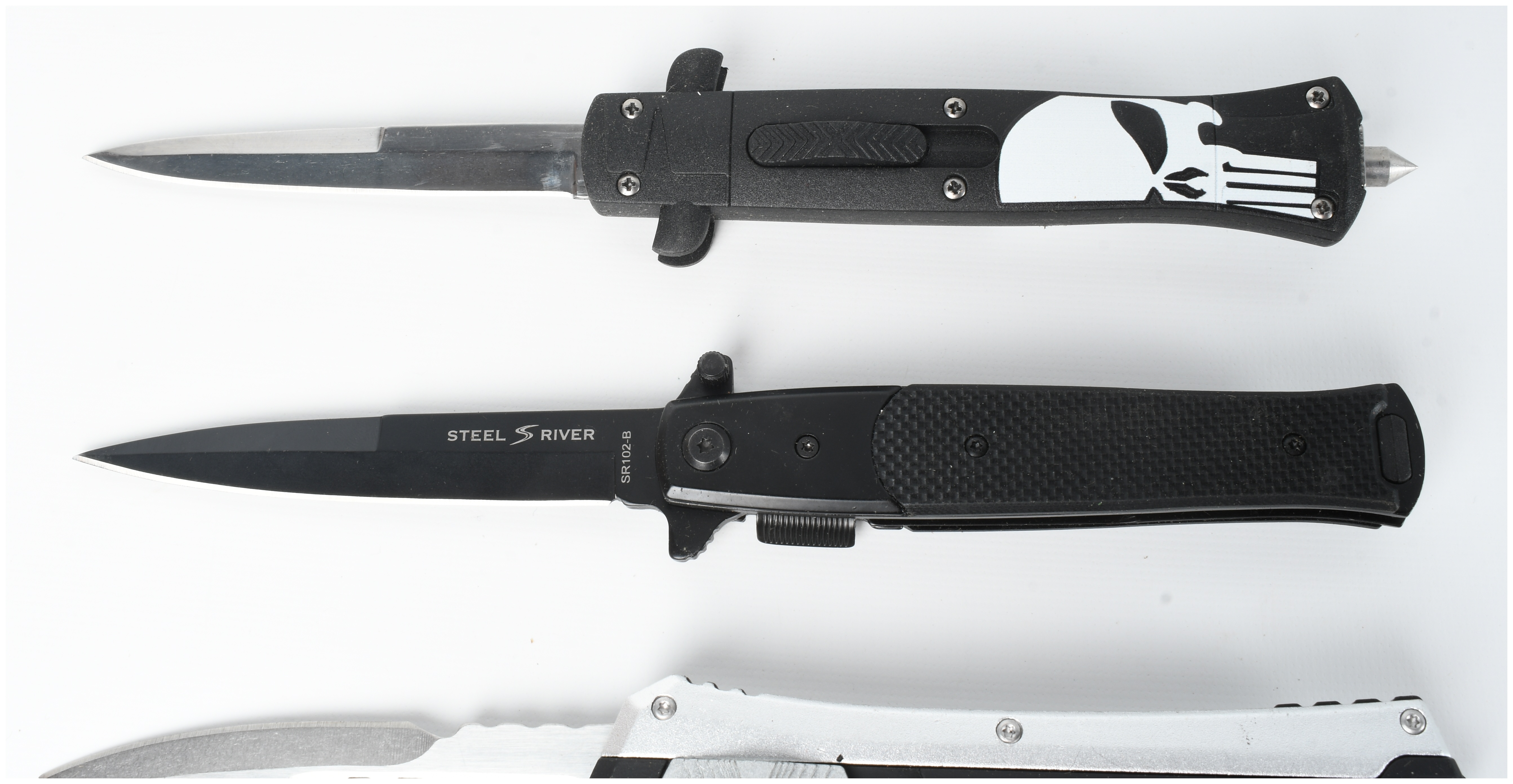 A Collection of 5 Assorted Automatic and Folding Pocket Knives