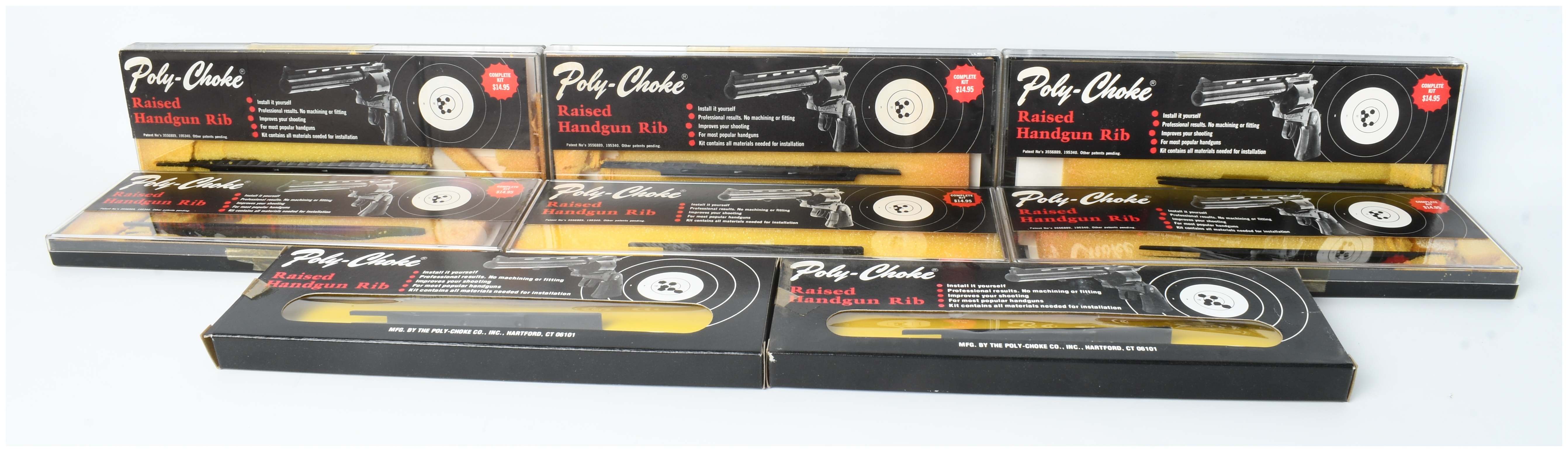 Eight Vintage Poly-Choke Raised Handgun Rib Accessory Kits in Original Packaging