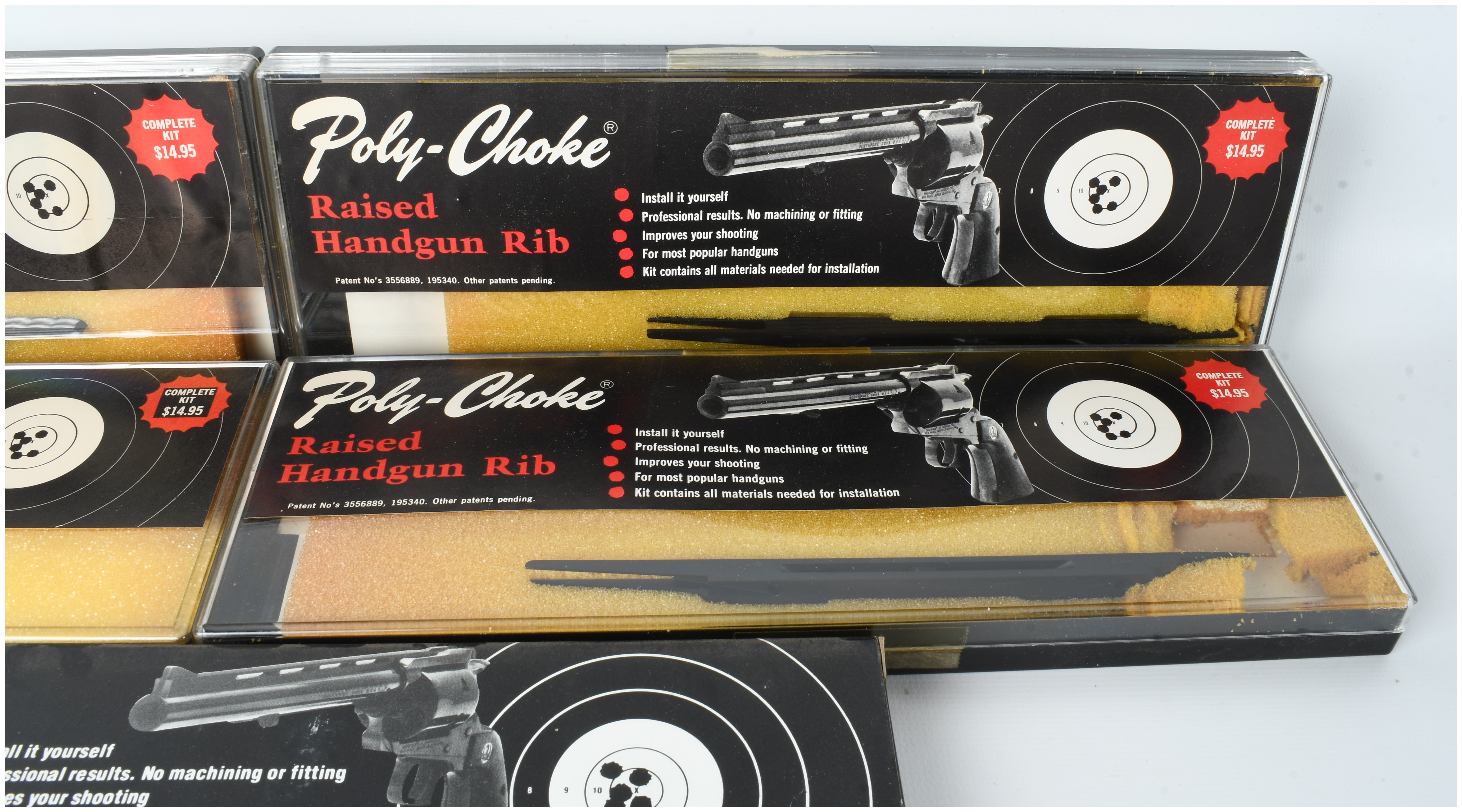 Eight Vintage Poly-Choke Raised Handgun Rib Accessory Kits in Original Packaging